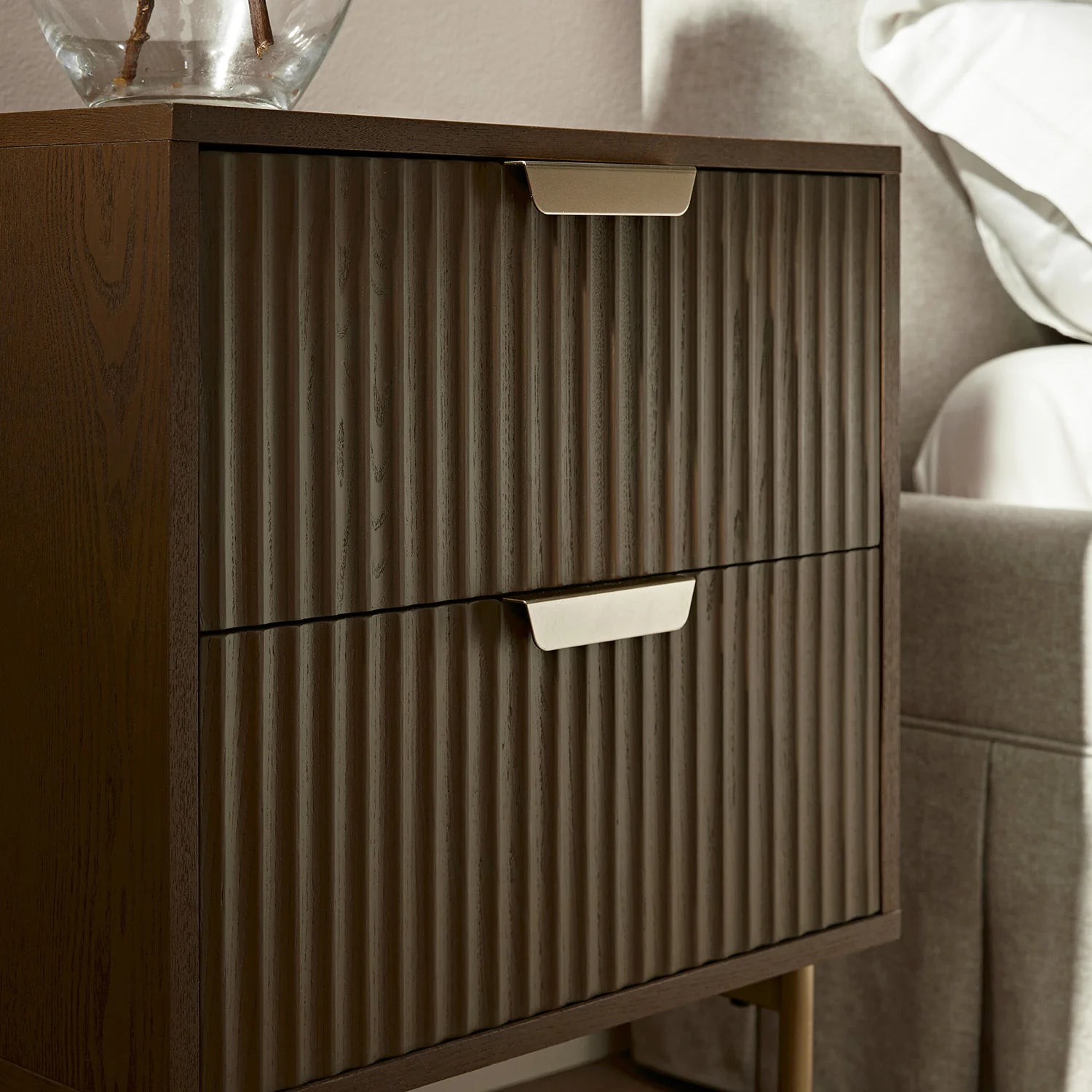 Velin Ridged 2 Drawer Bedside Table