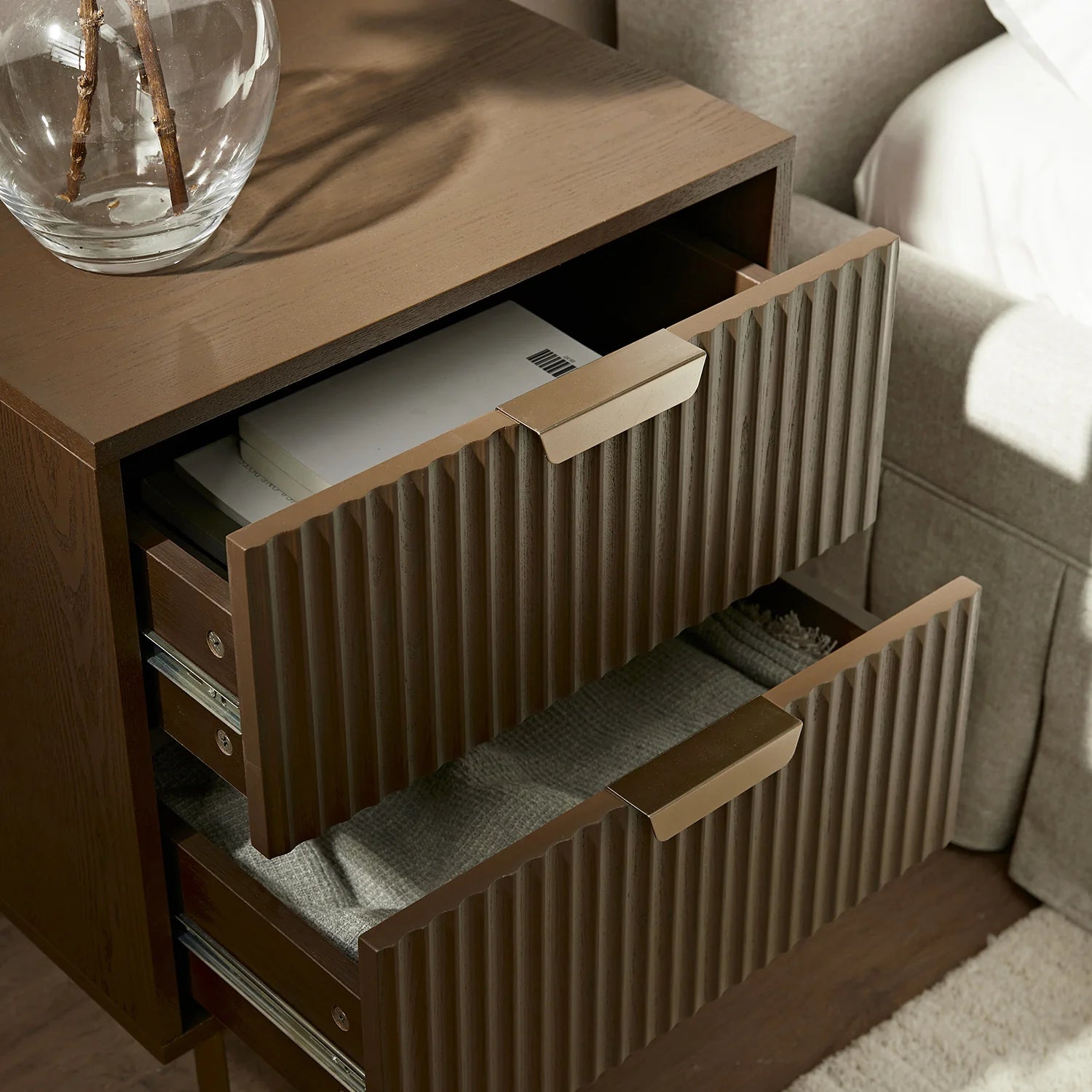 Velin Ridged 2 Drawer Bedside Table