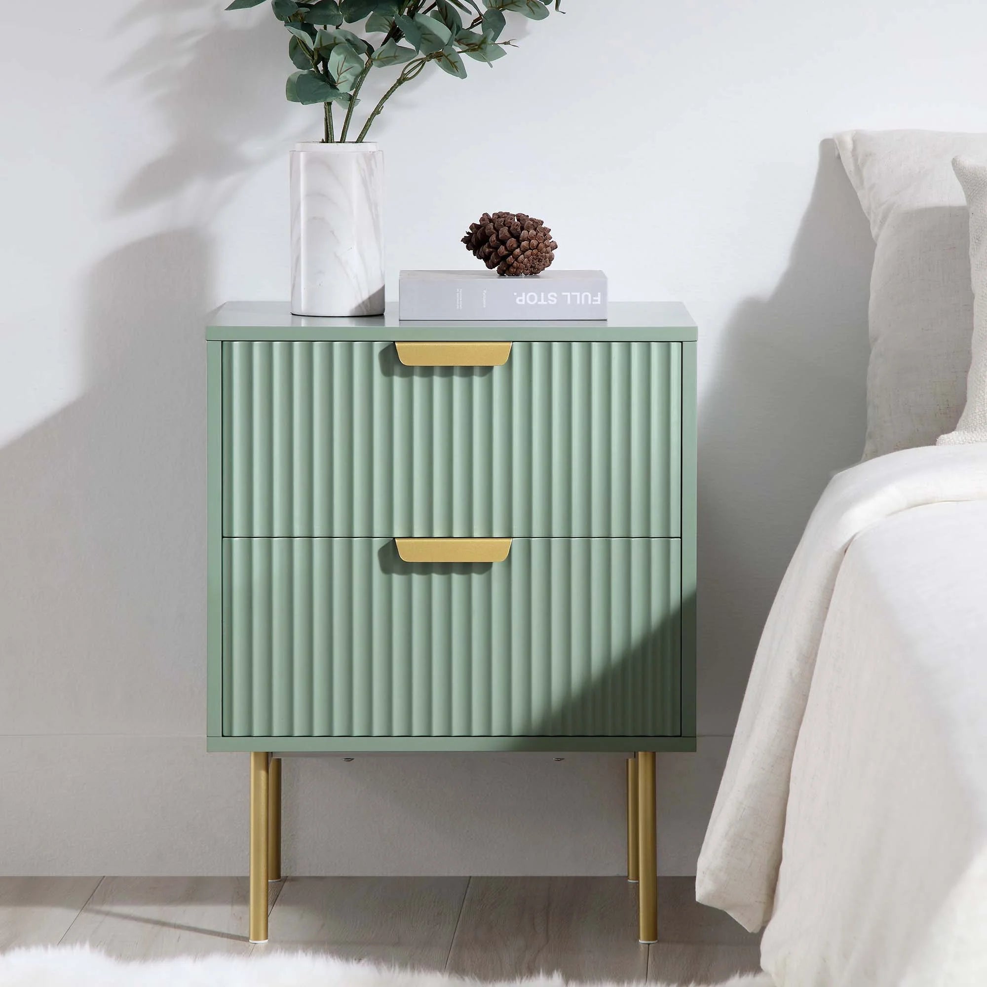 Velin Ridged 2 Drawer Bedside Table