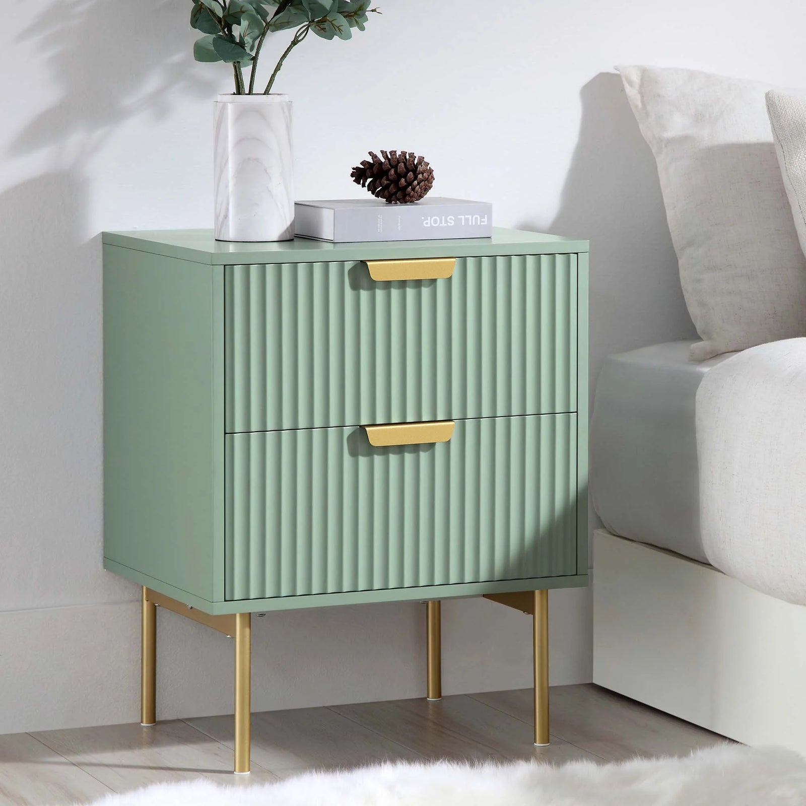 Velin Sheesham Wood Ridged 2-Drawer Bedside Table | Mamta Handicraft