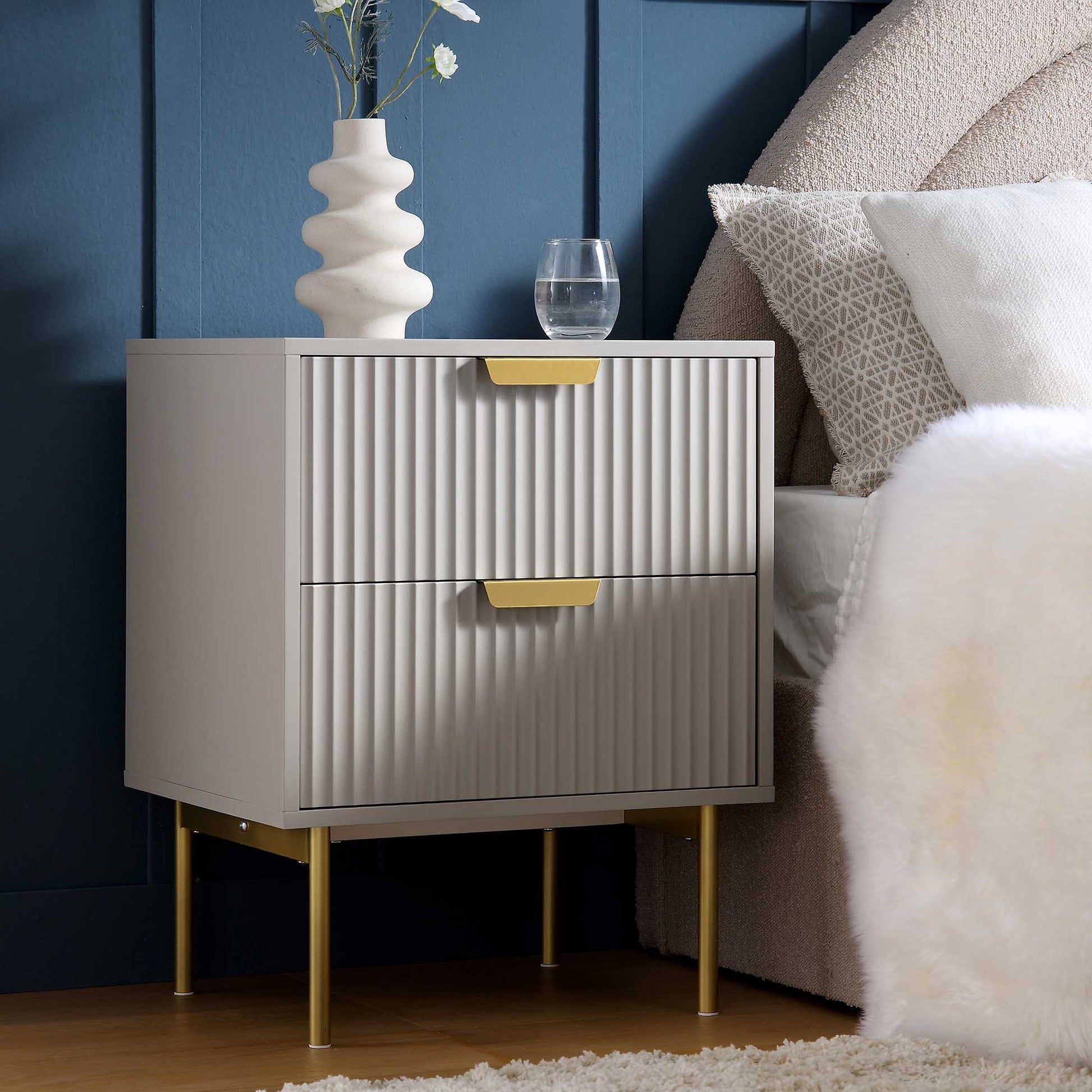 Velin Ridged 2 Drawer Bedside Table