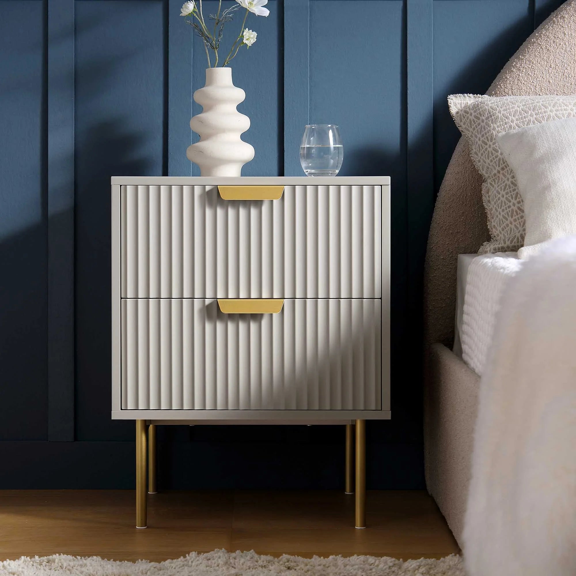 Velin Ridged 2 Drawer Bedside Table