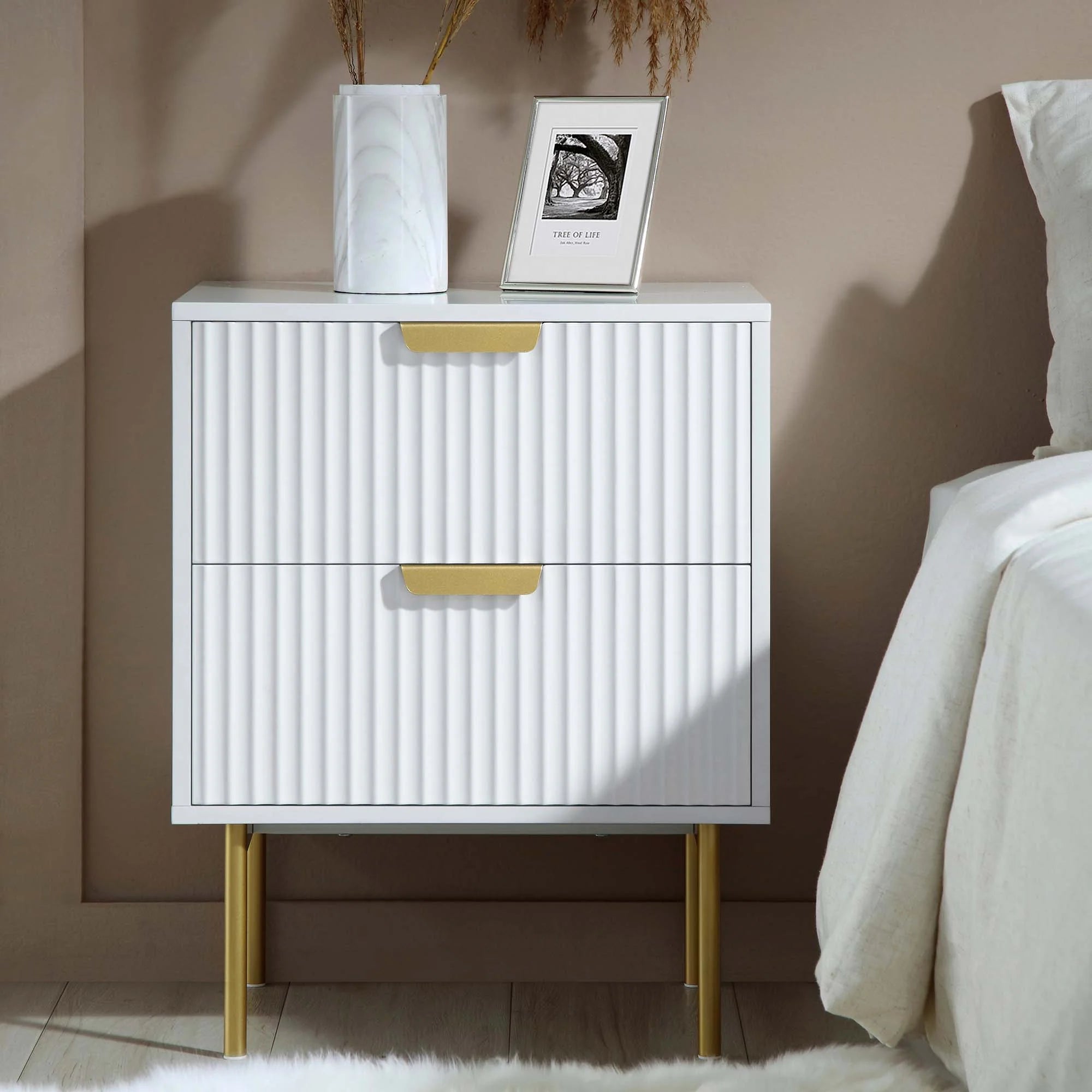 Velin Ridged 2 Drawer Bedside Table