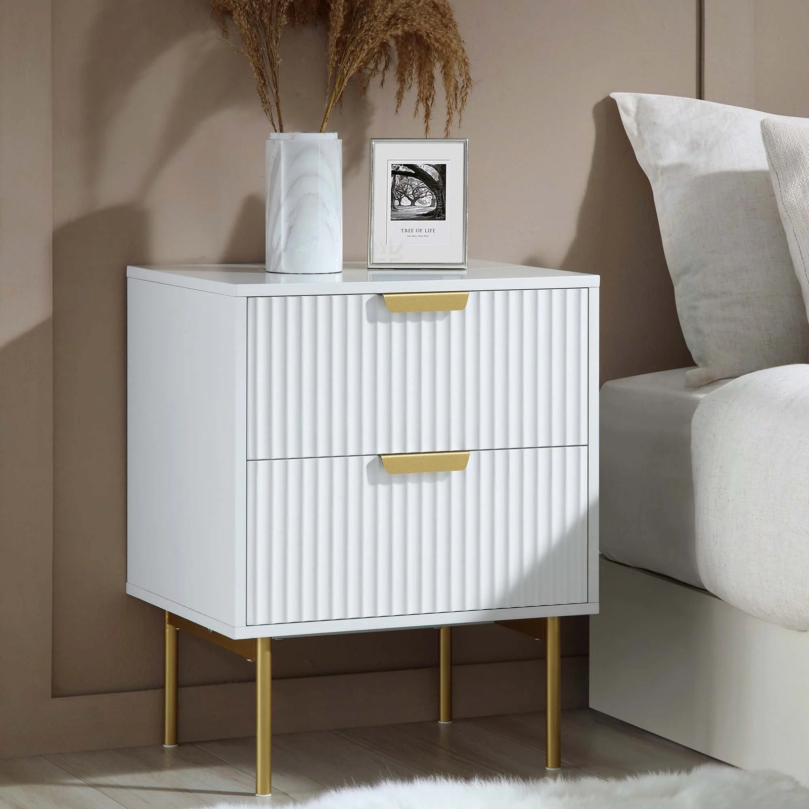 Velin Sheesham Wood Ridged 2-Drawer Bedside Table | Mamta Handicraft