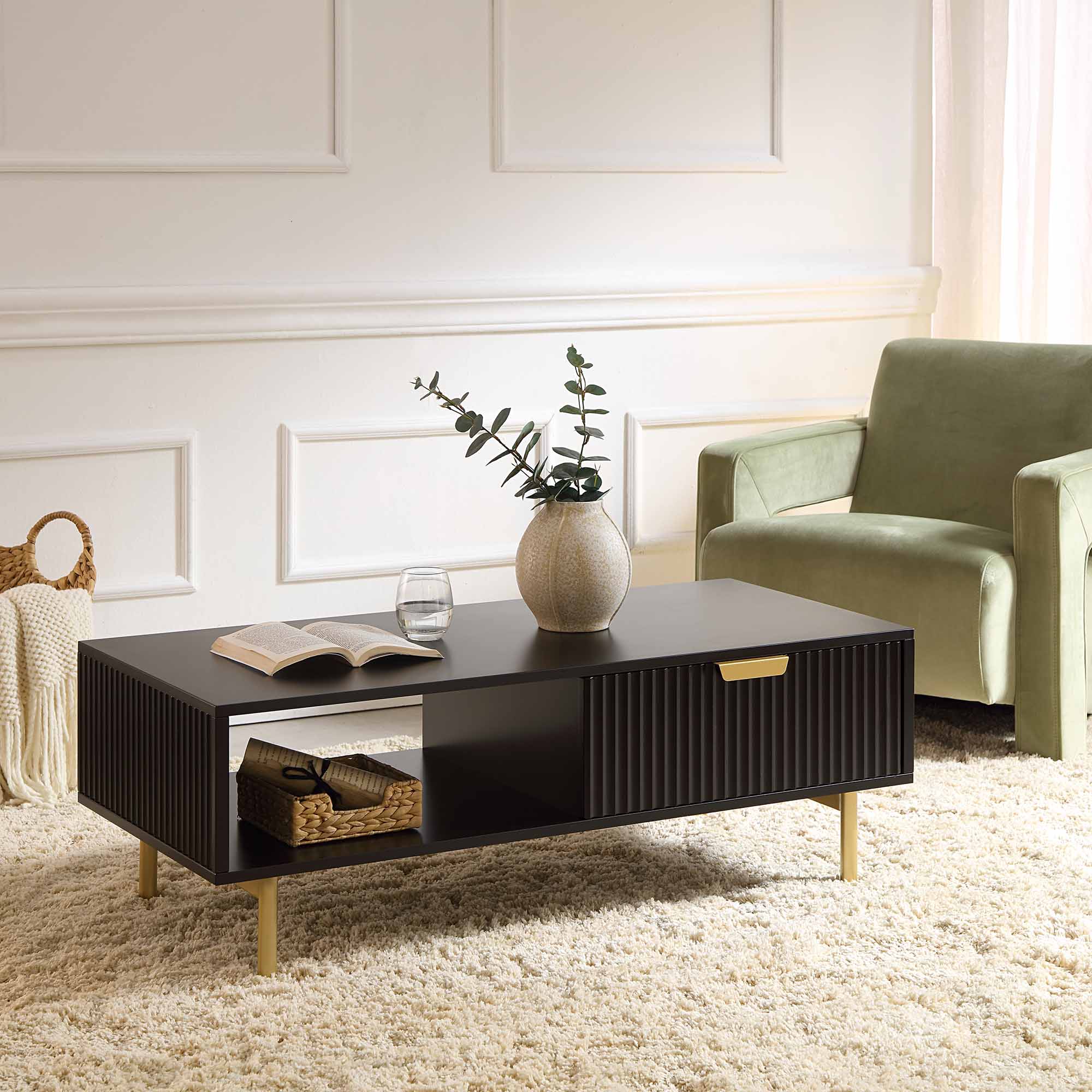 Velin Ridged Coffee Table with Drawer