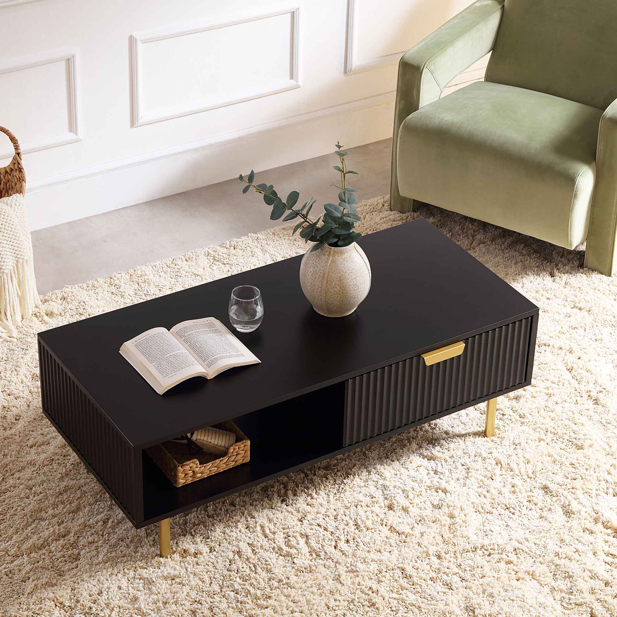 Velin Ridged Coffee Table with Drawer