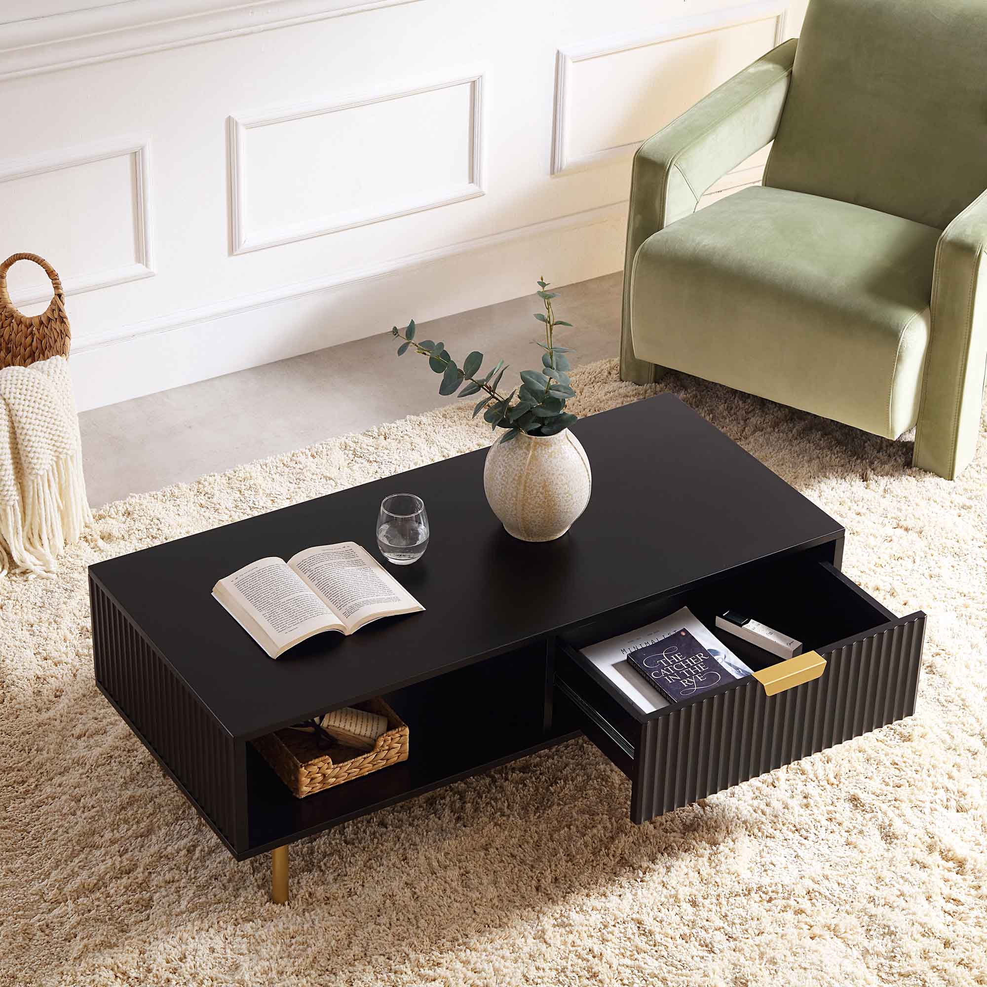 Velin Ridged Coffee Table with Drawer