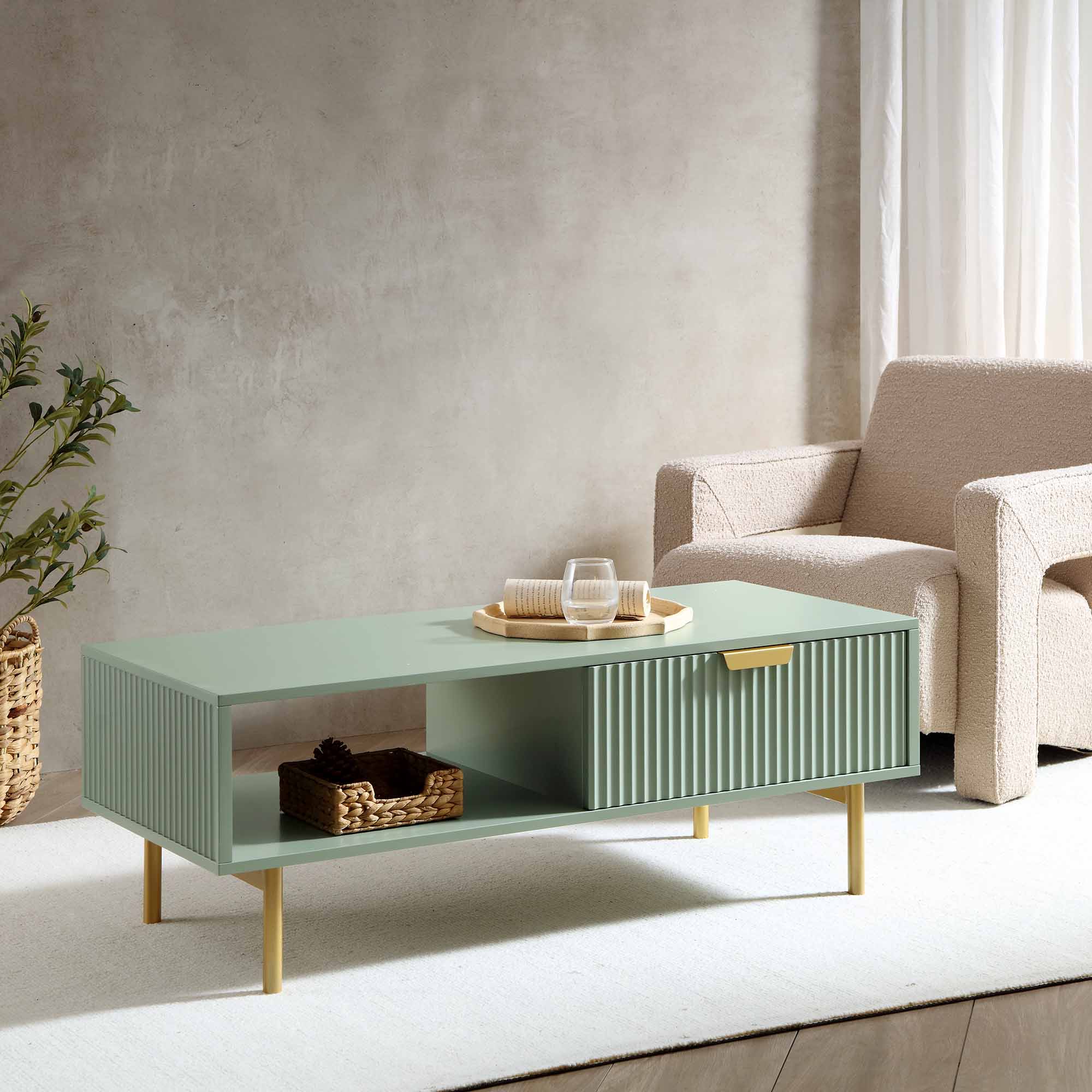 Velin Ridged Coffee Table with Drawer