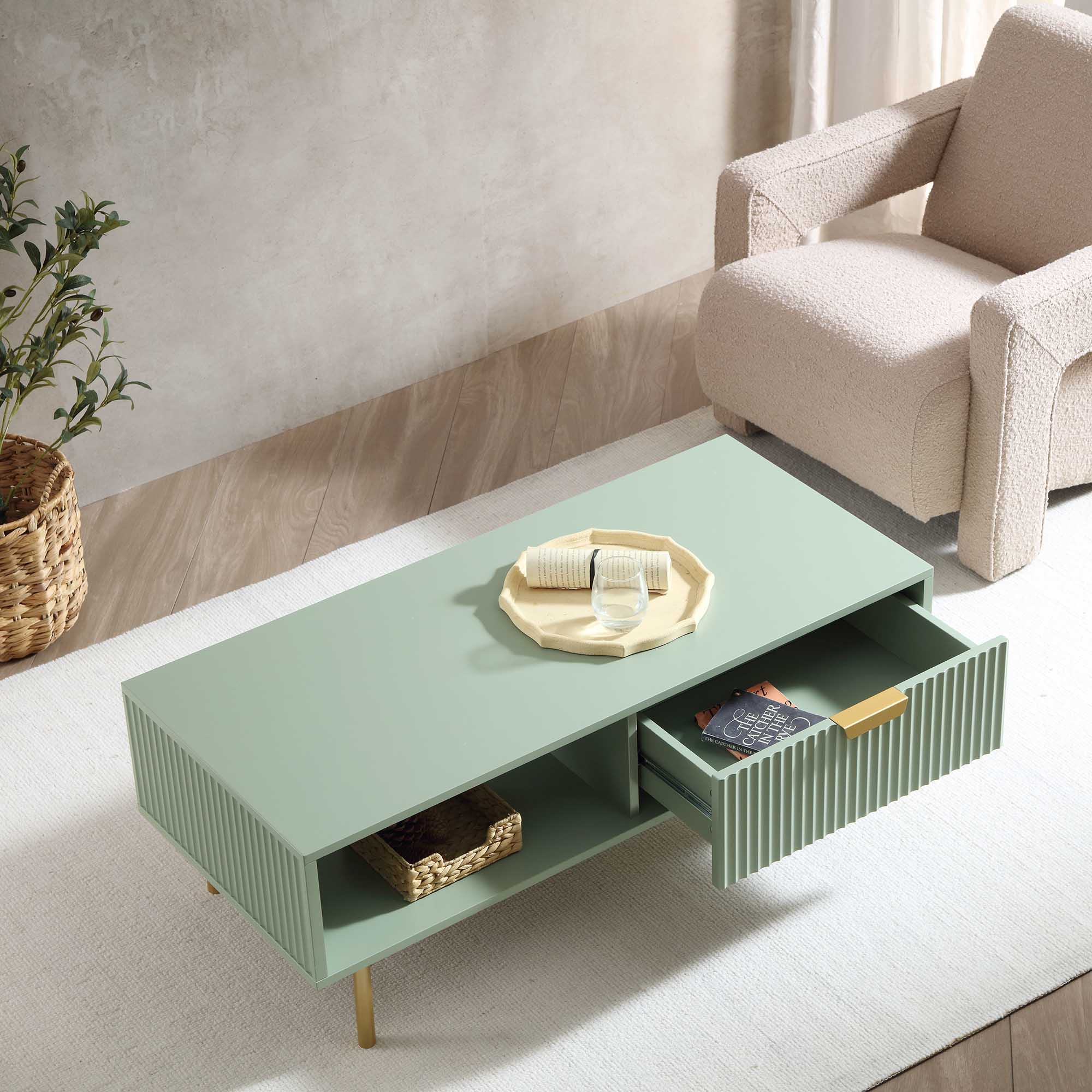 Velin Ridged Coffee Table with Drawer