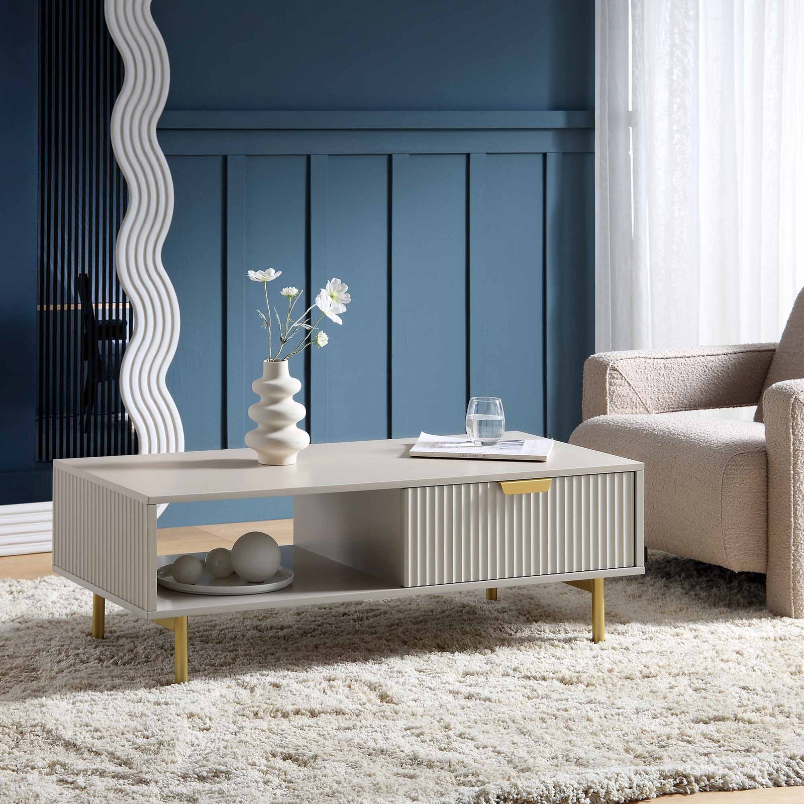 Velin Ridged Coffee Table with Drawer