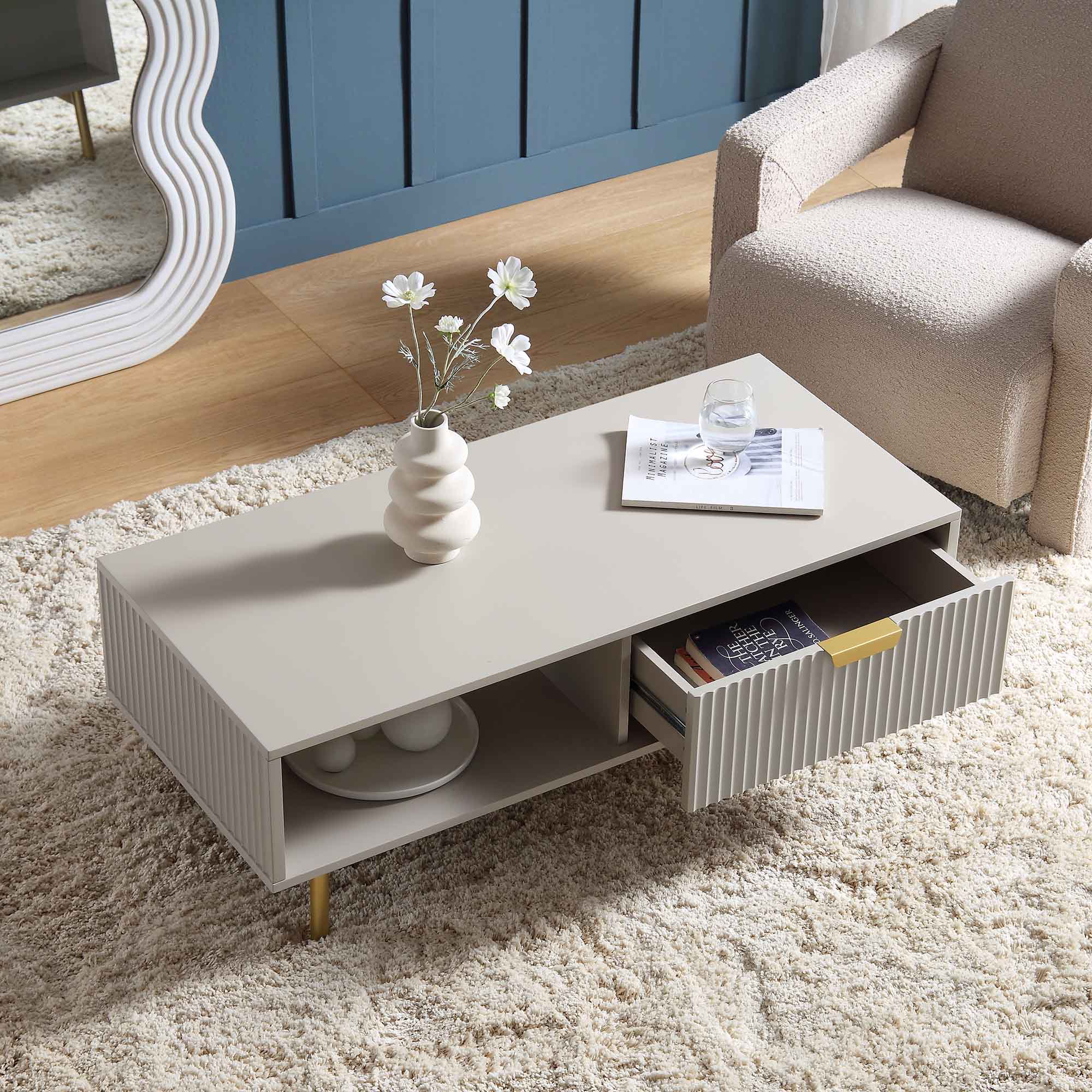 Velin Ridged Coffee Table with Drawer