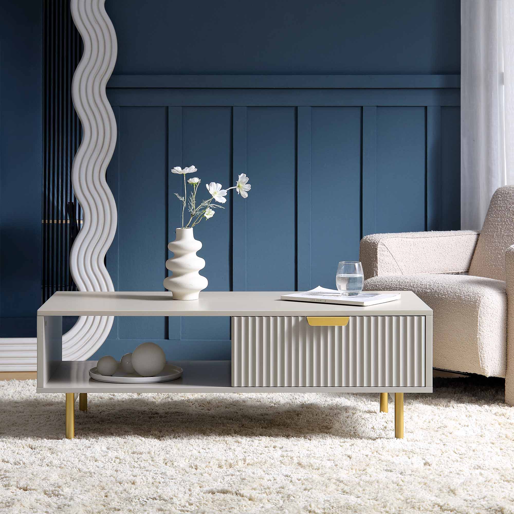 Velin Ridged Coffee Table with Drawer