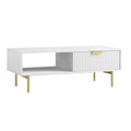 Velin Mango Wood Ridged Coffee Table with Drawer | Mamta Handicraft