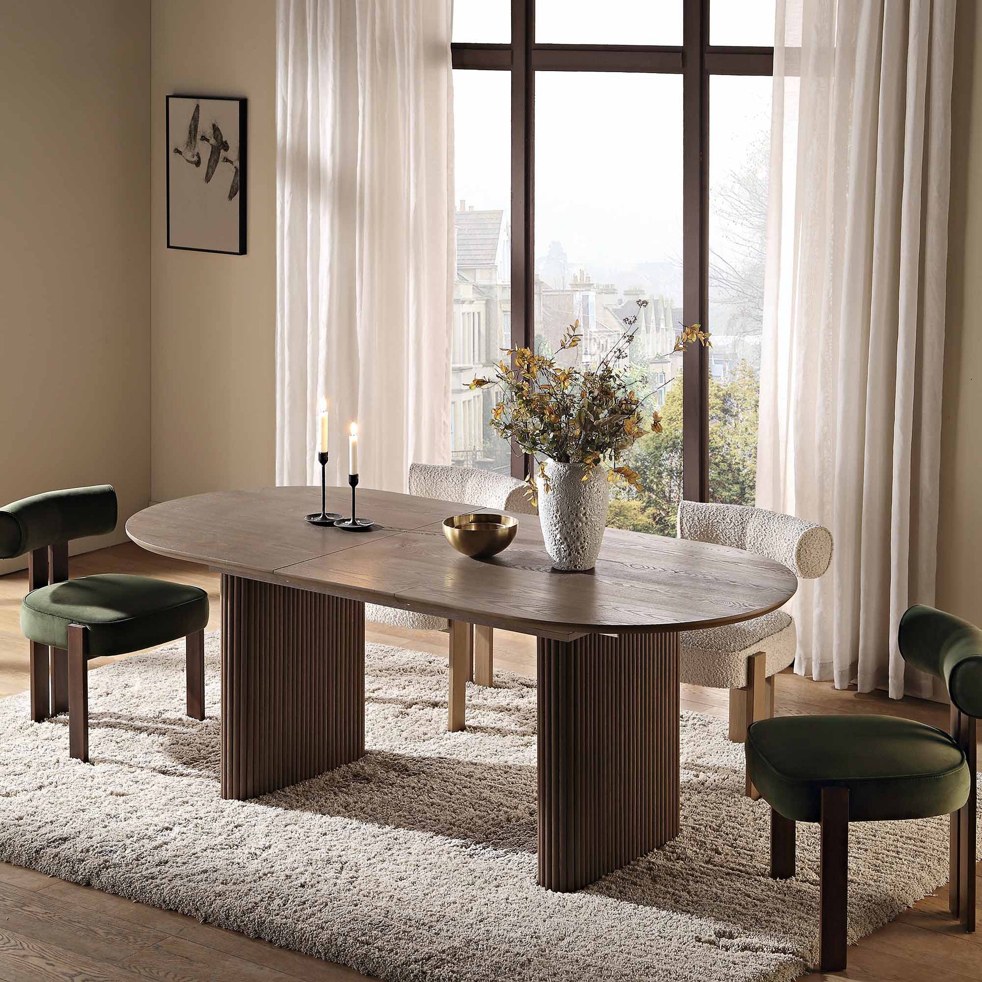 Velin Oval 6-8 Seater Extending Solid Wood Pedestal Dining Table