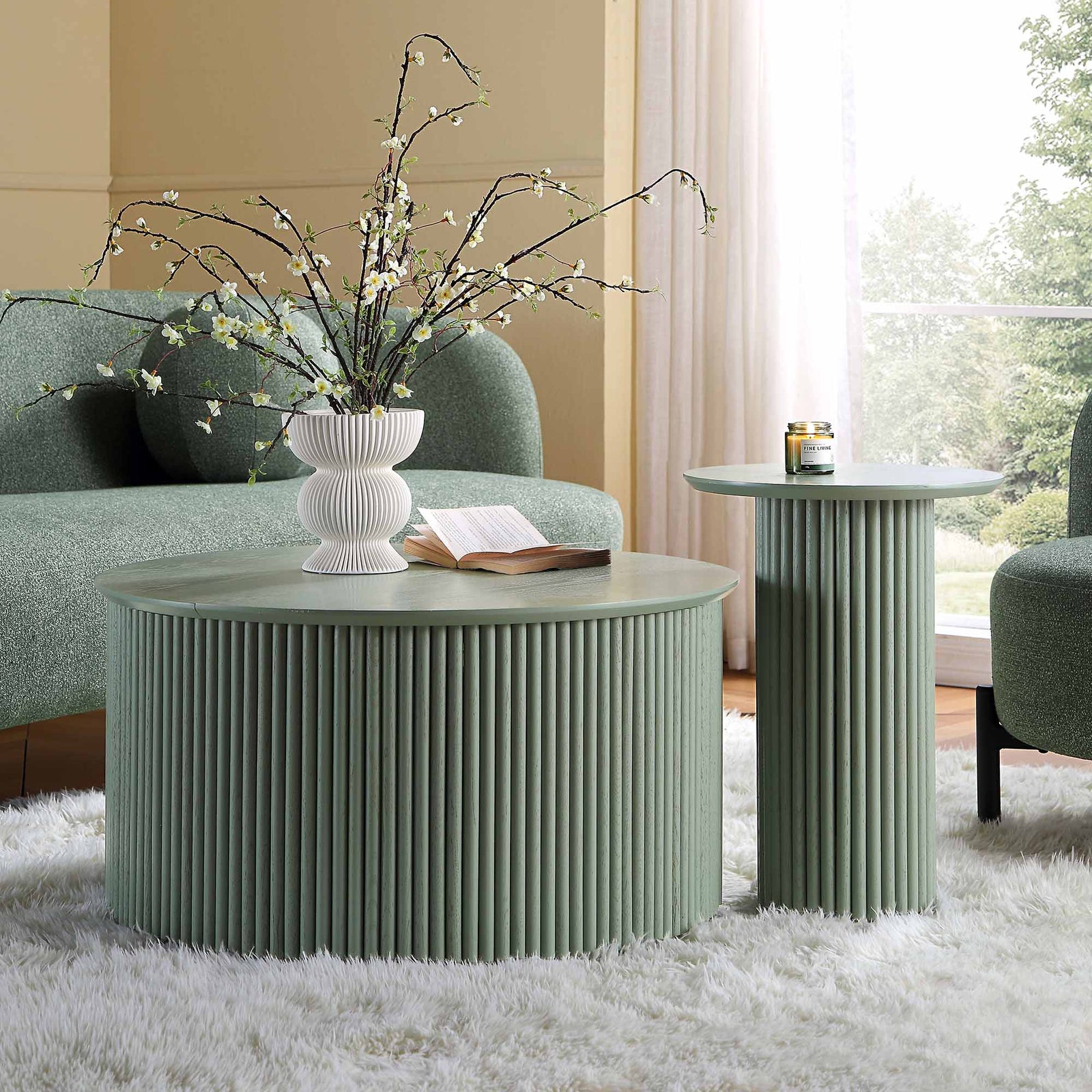 Velin Round Coffee Table with Storage Solid Wood | Mamta Handicraft