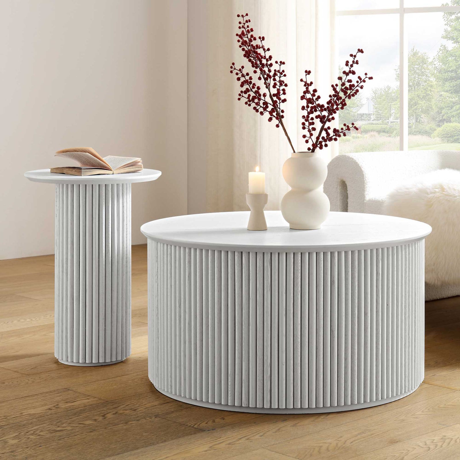 Velin Round Coffee Table with Storage Lifestyle | Mamta Handicraft
