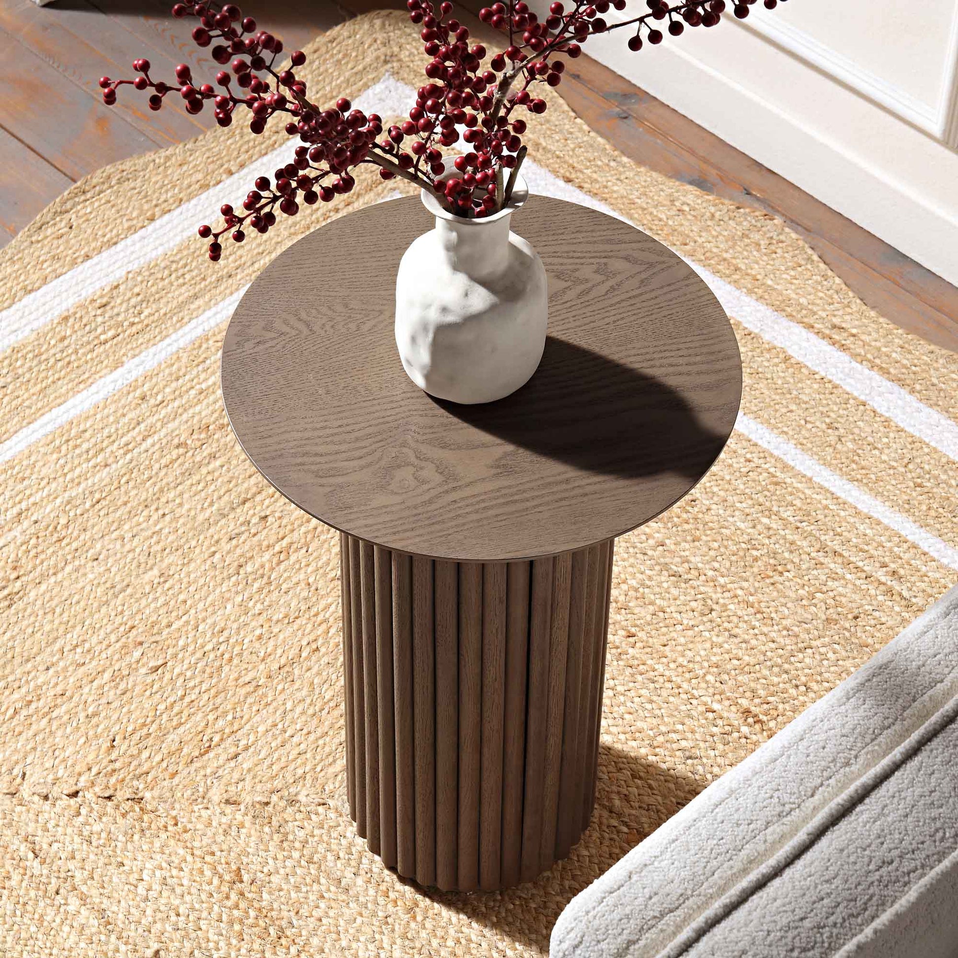 Velin Solid Wood Round Side Table