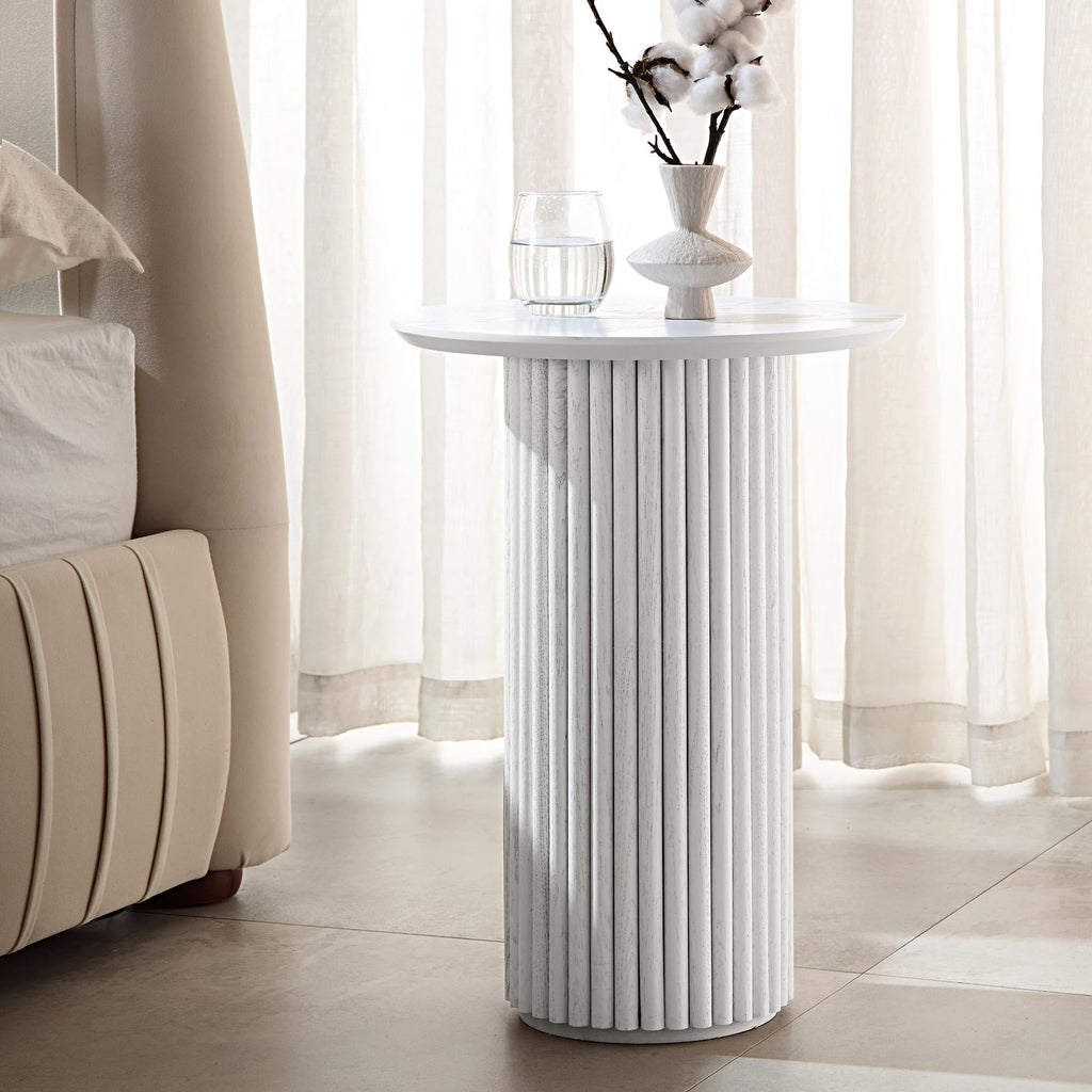 Velin Solid Wood Round Side Table