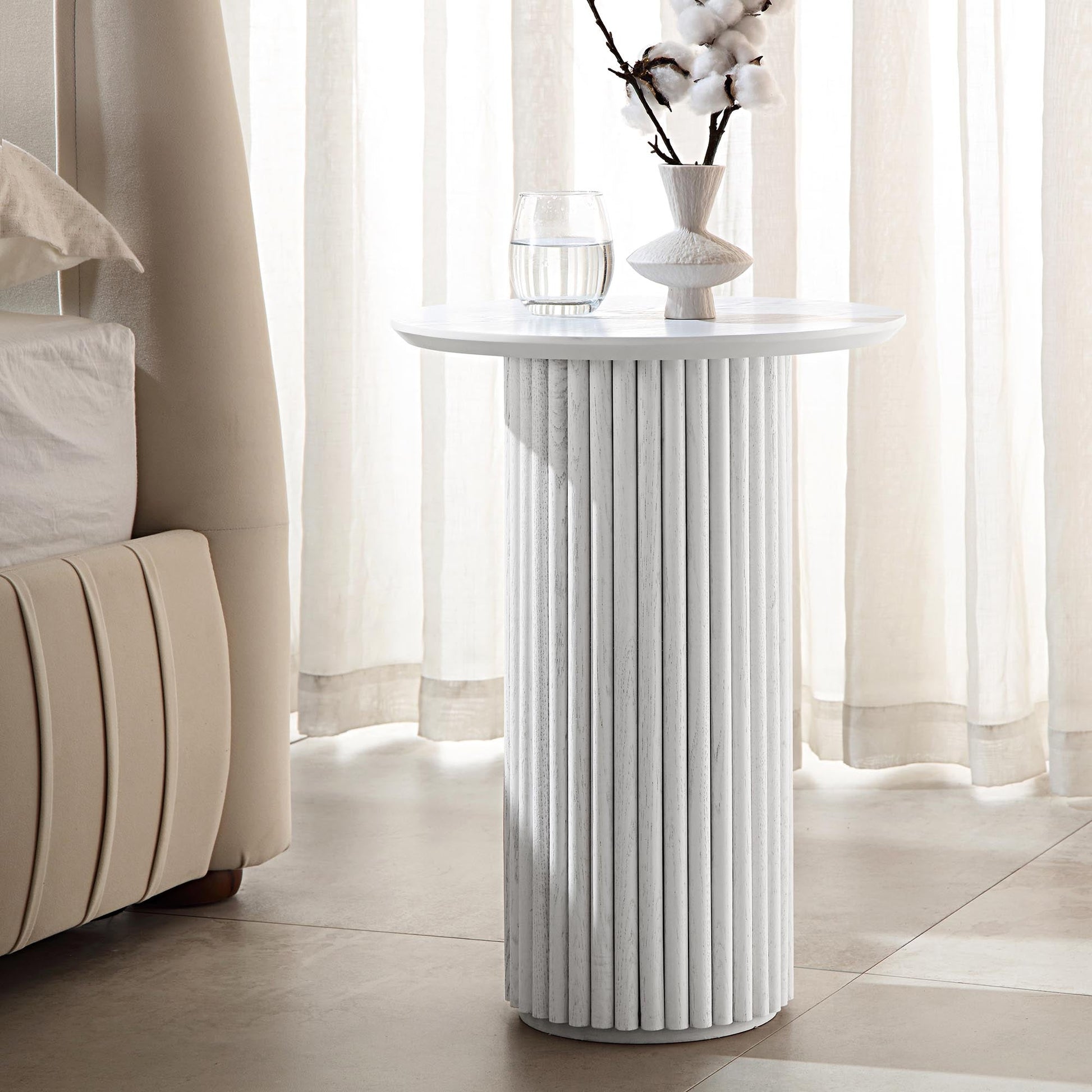 Velin Solid Wood Round Side Table