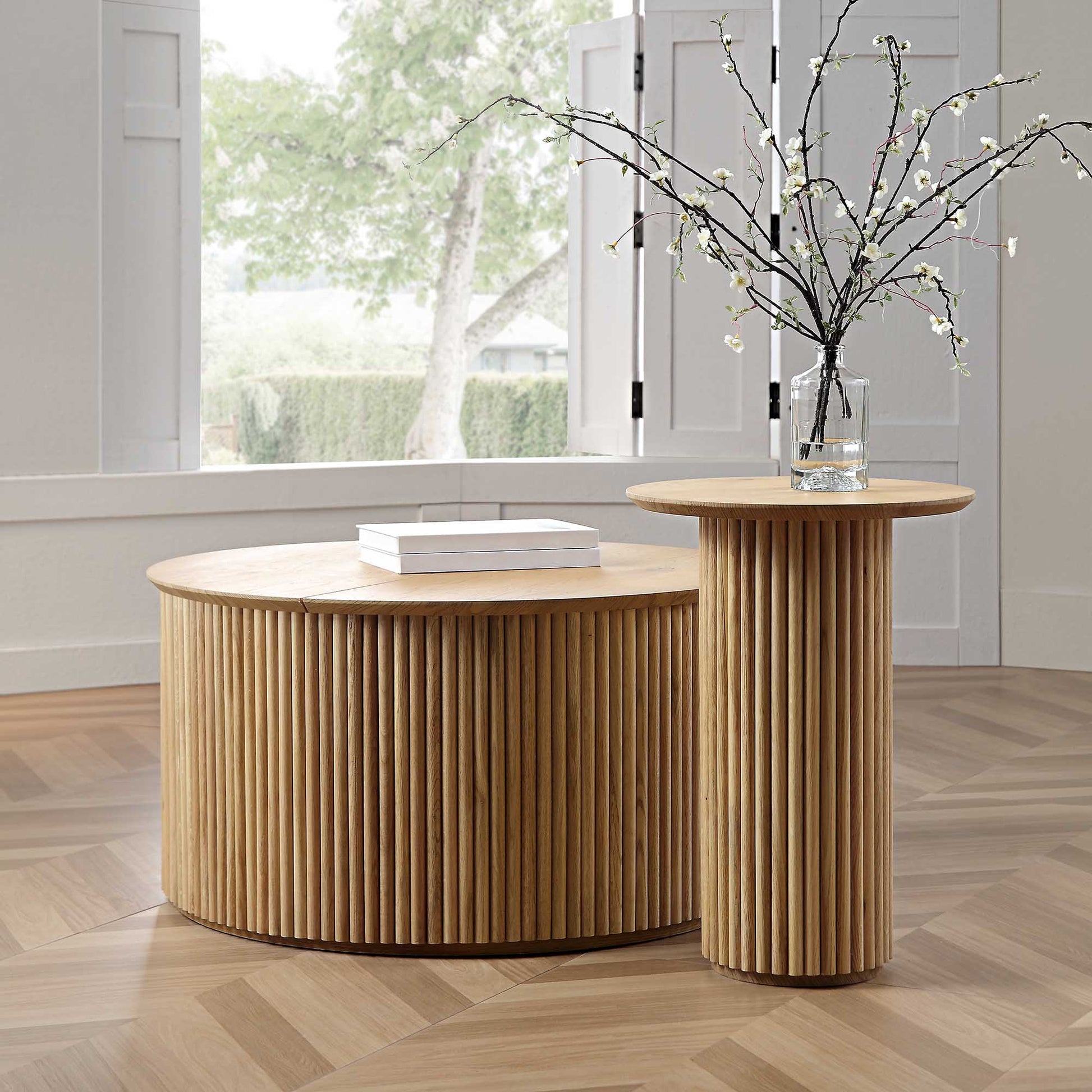 Velin Solidwood Round Coffee Table with Storage
