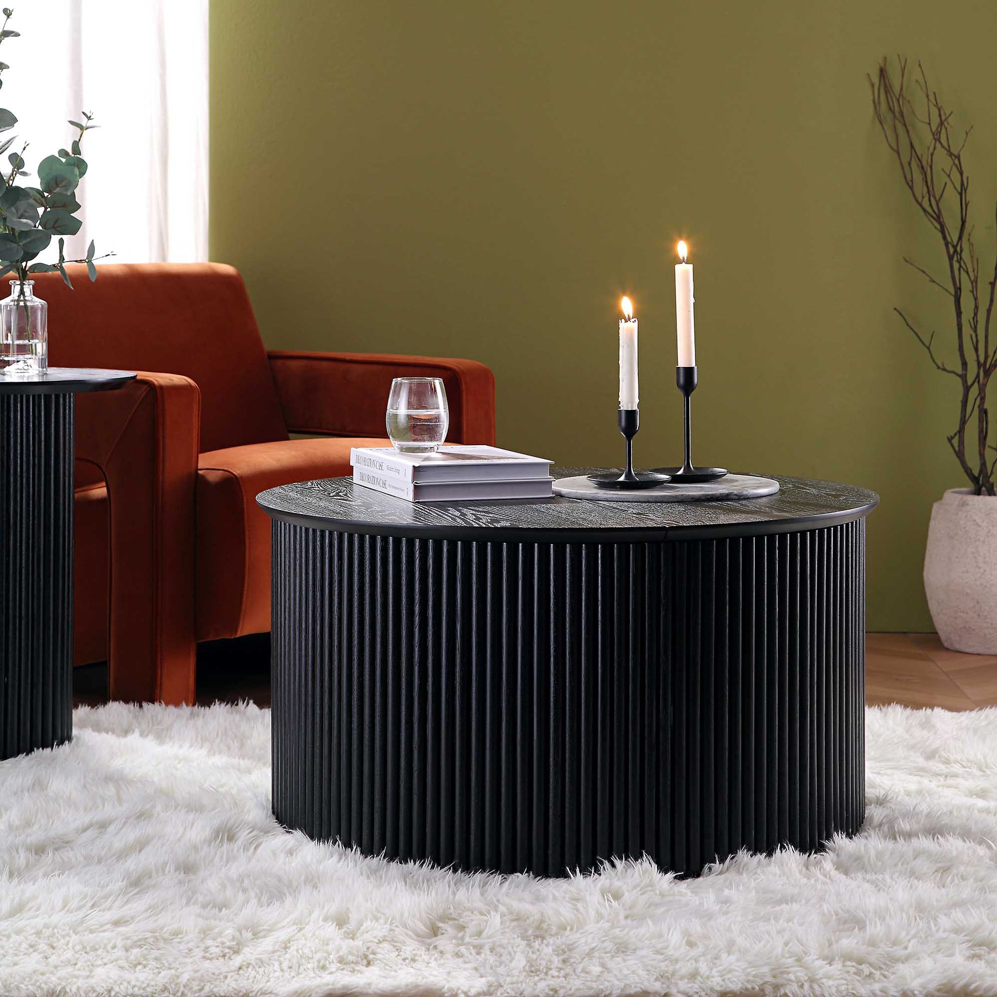 Velin Solidwood Round Coffee Table with Storage