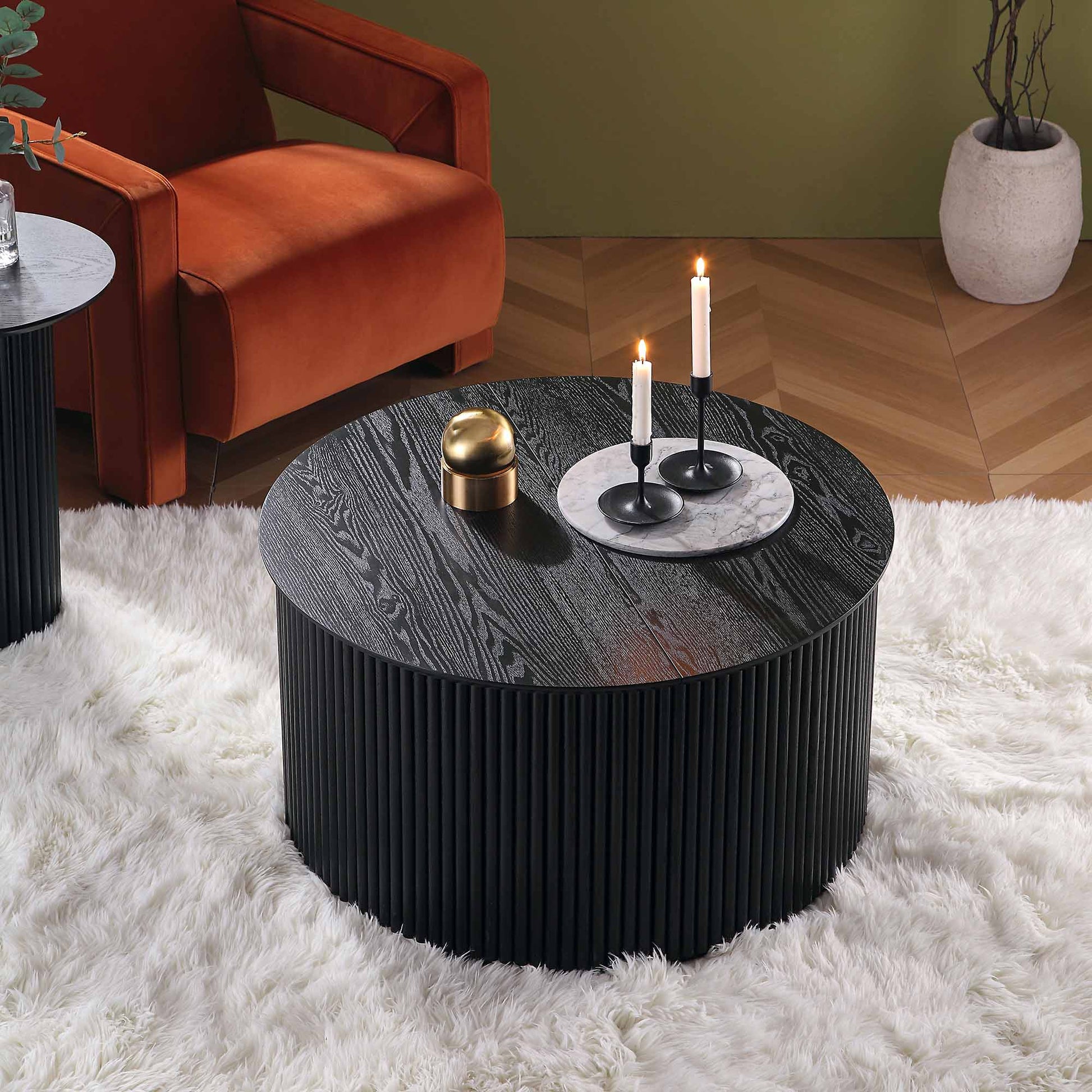 Velin Solidwood Round Coffee Table with Storage