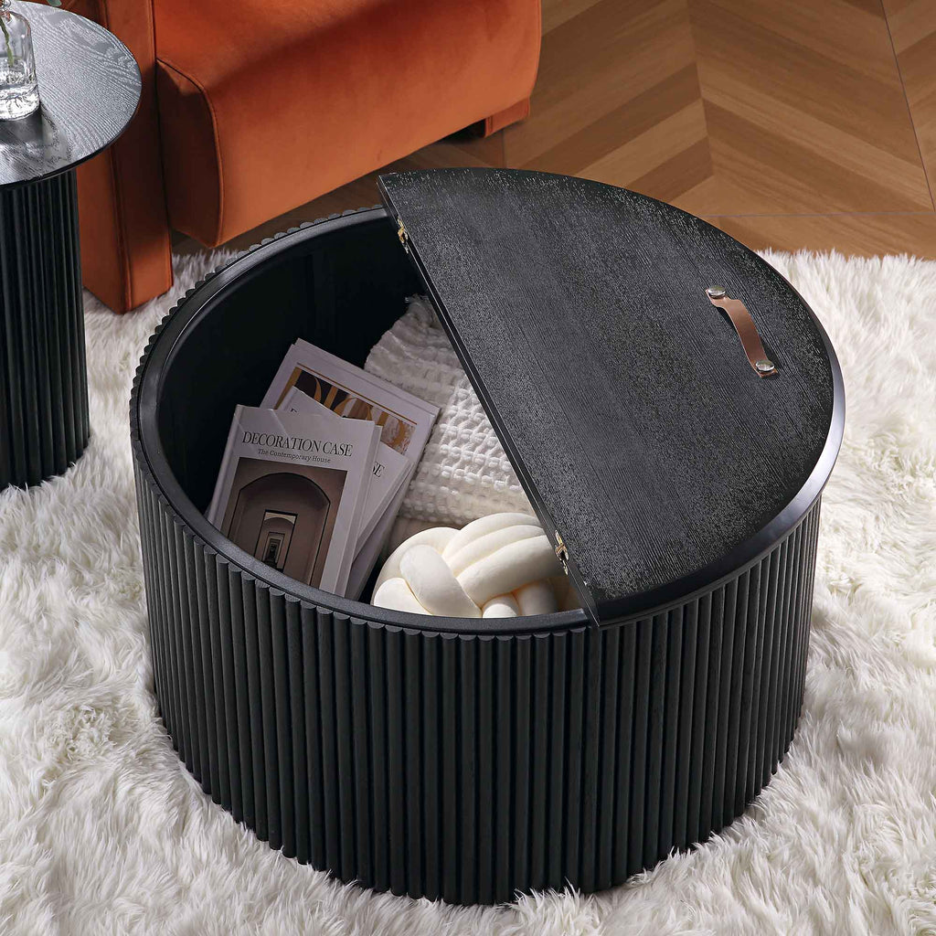 Velin Solidwood Round Coffee Table with Storage
