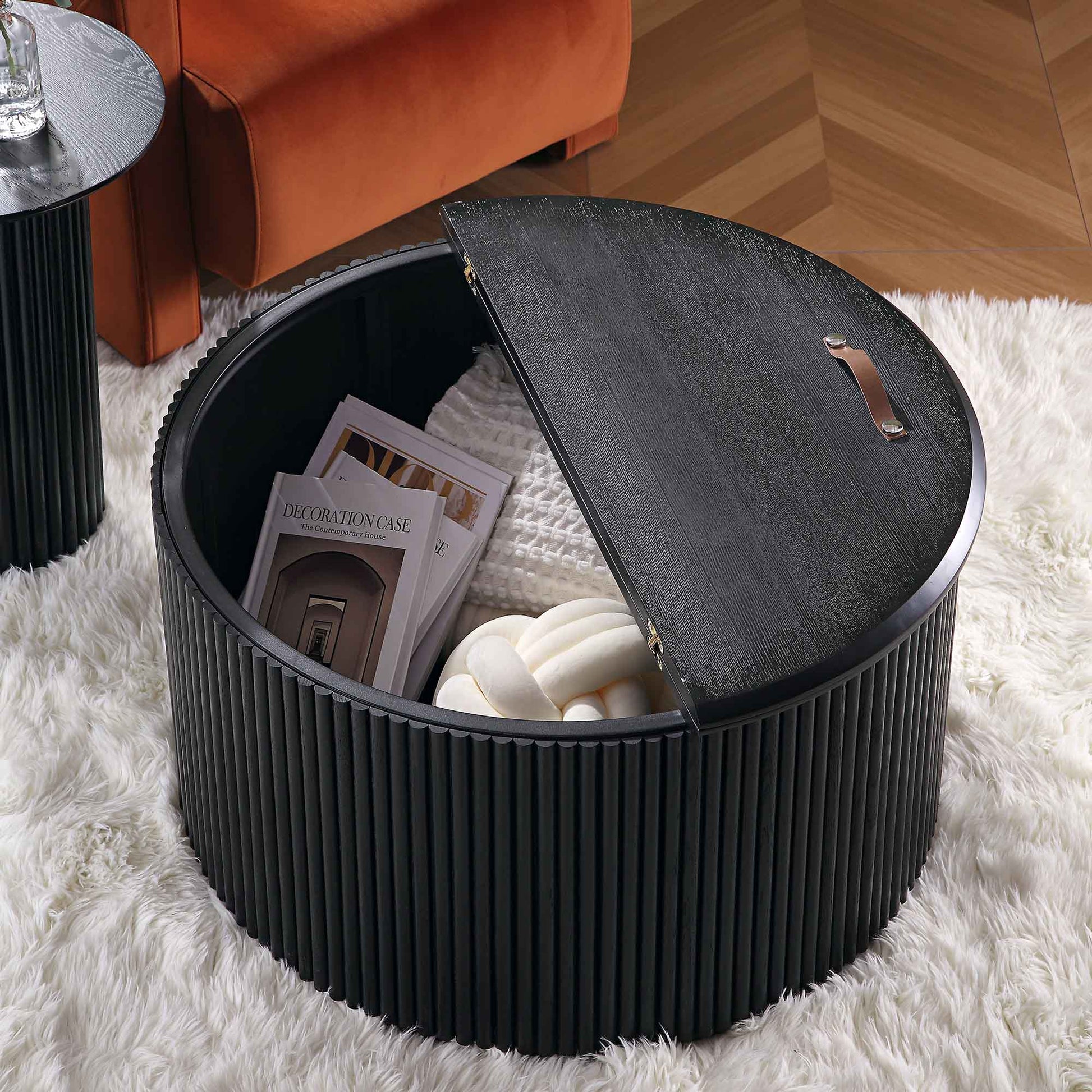 Velin Solidwood Round Coffee Table with Storage