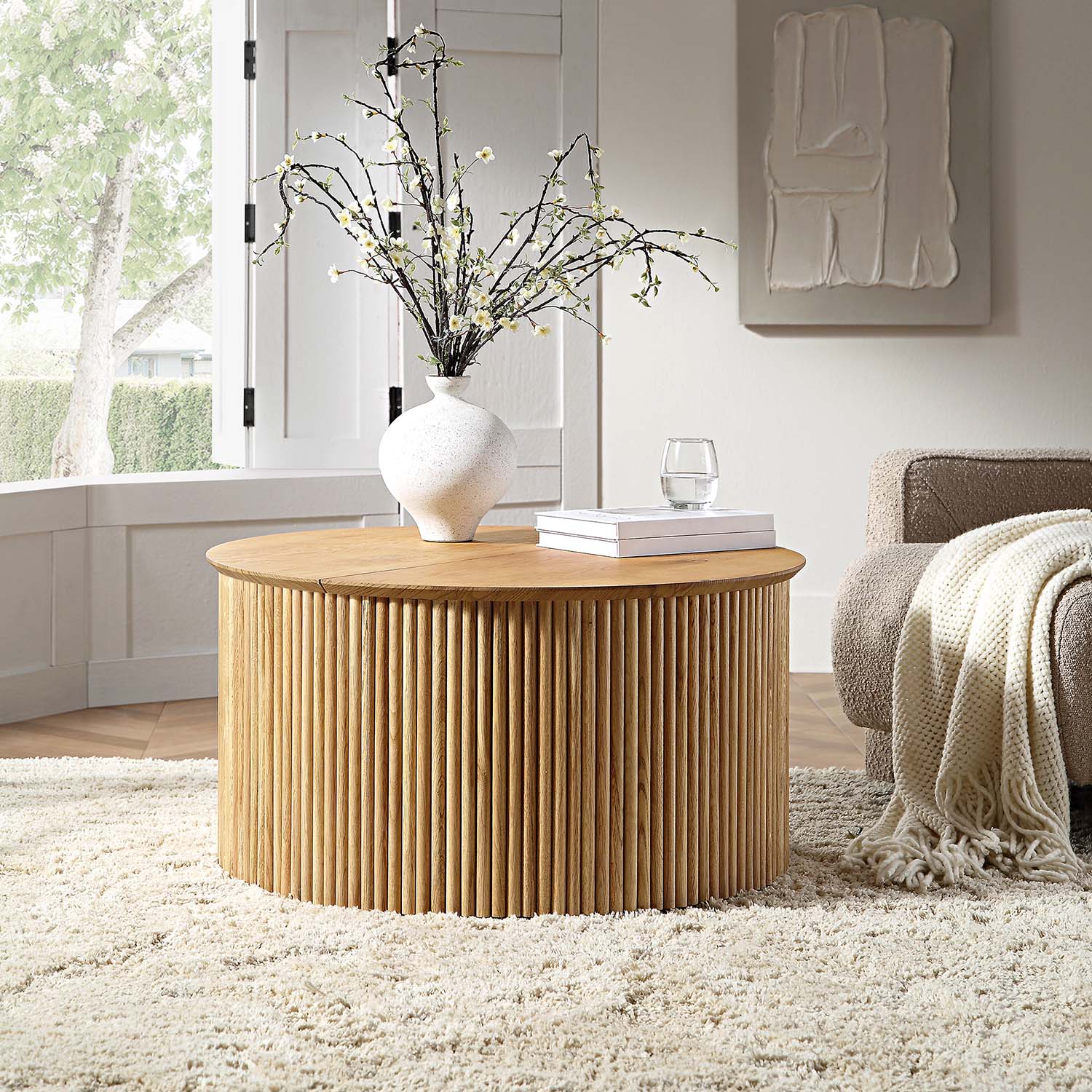 Velin Solidwood Round Coffee Table with Storage
