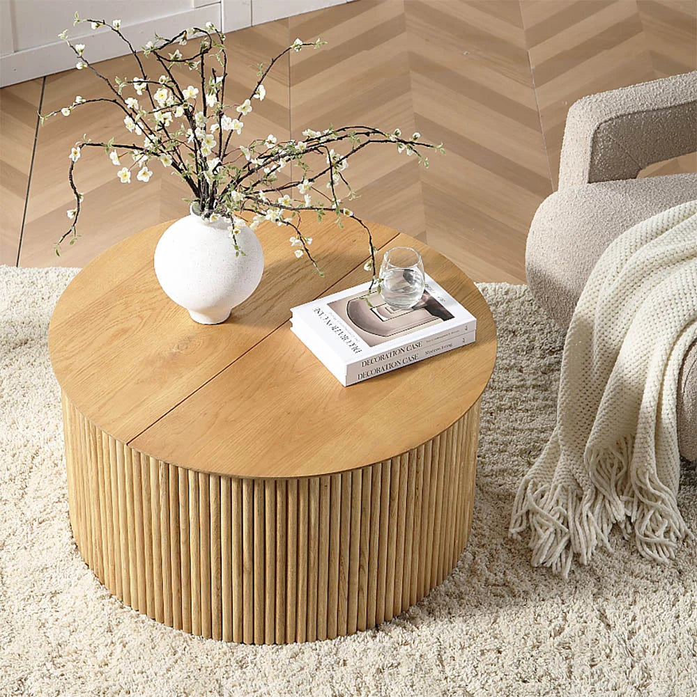 Velin Solidwood Round Coffee Table with Storage