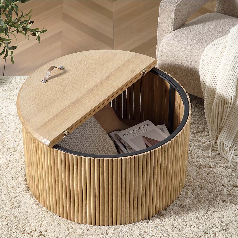 Velin Solidwood Round Coffee Table with Storage