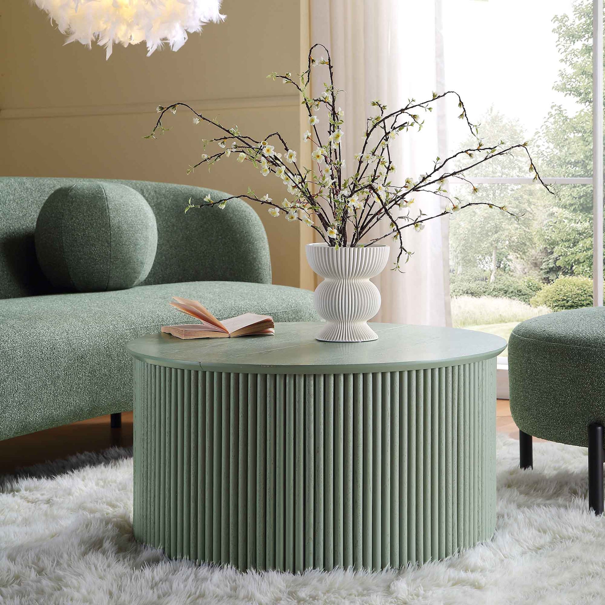 Velin Solidwood Round Coffee Table with Storage