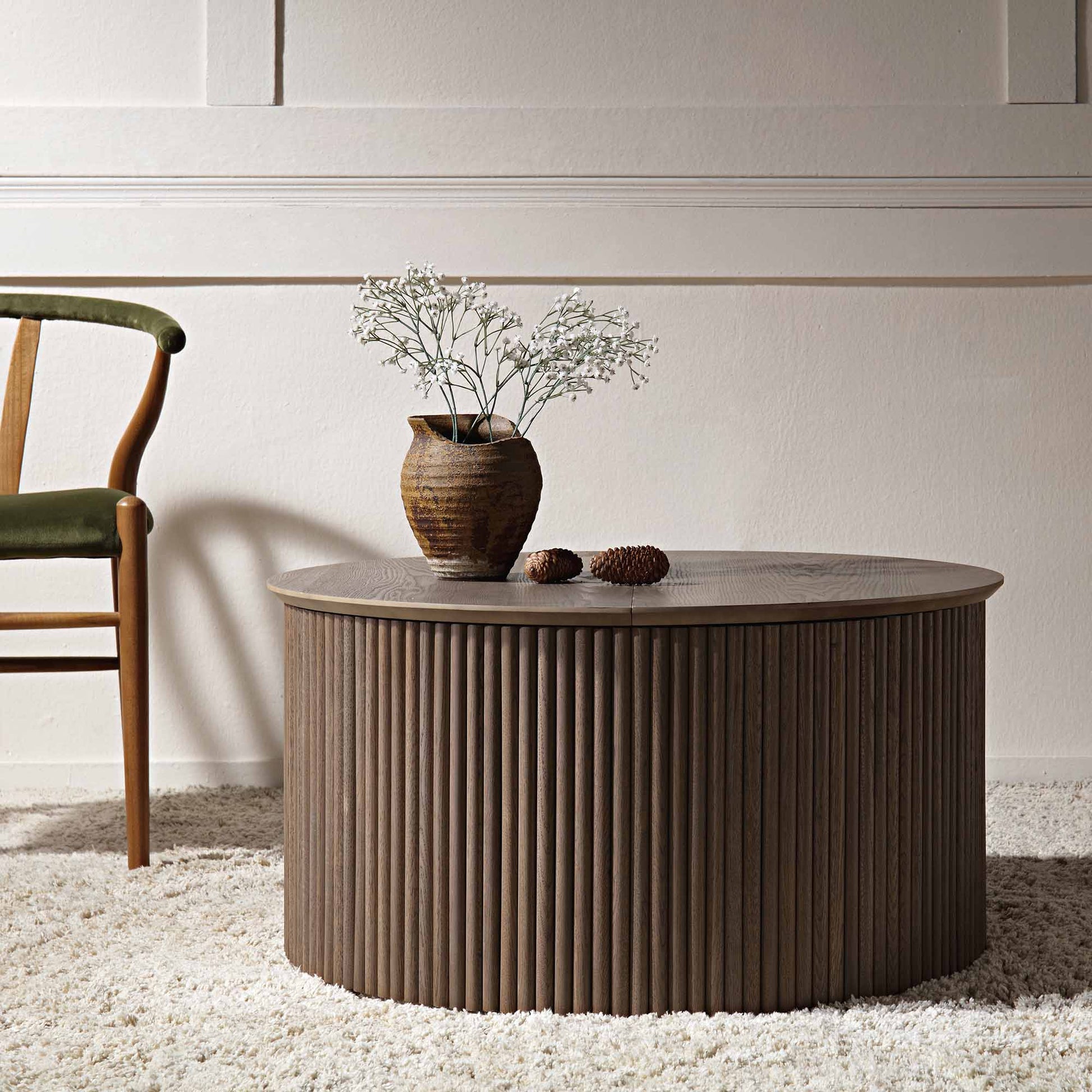 Velin Solidwood Round Coffee Table with Storage