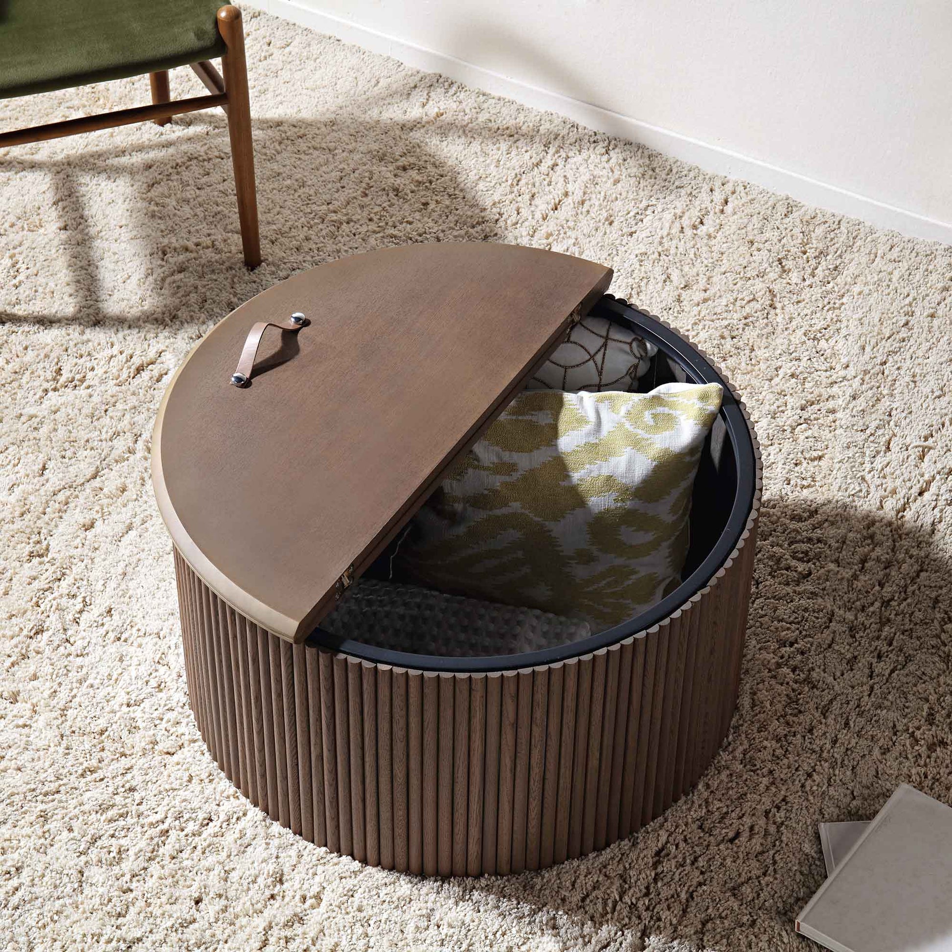 Velin Solidwood Round Coffee Table with Storage