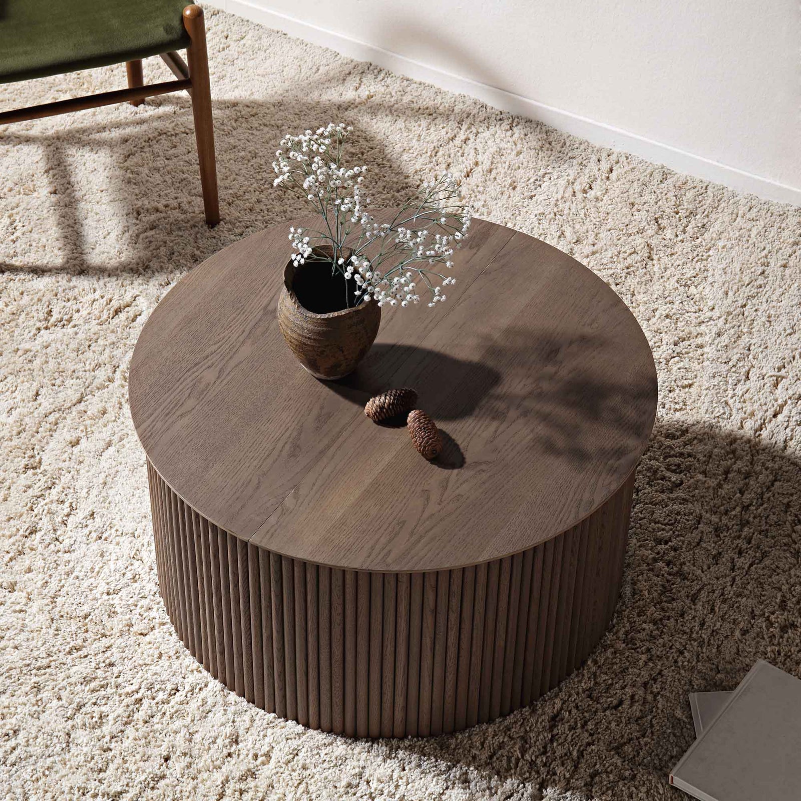 Velin Solidwood Round Coffee Table with Storage