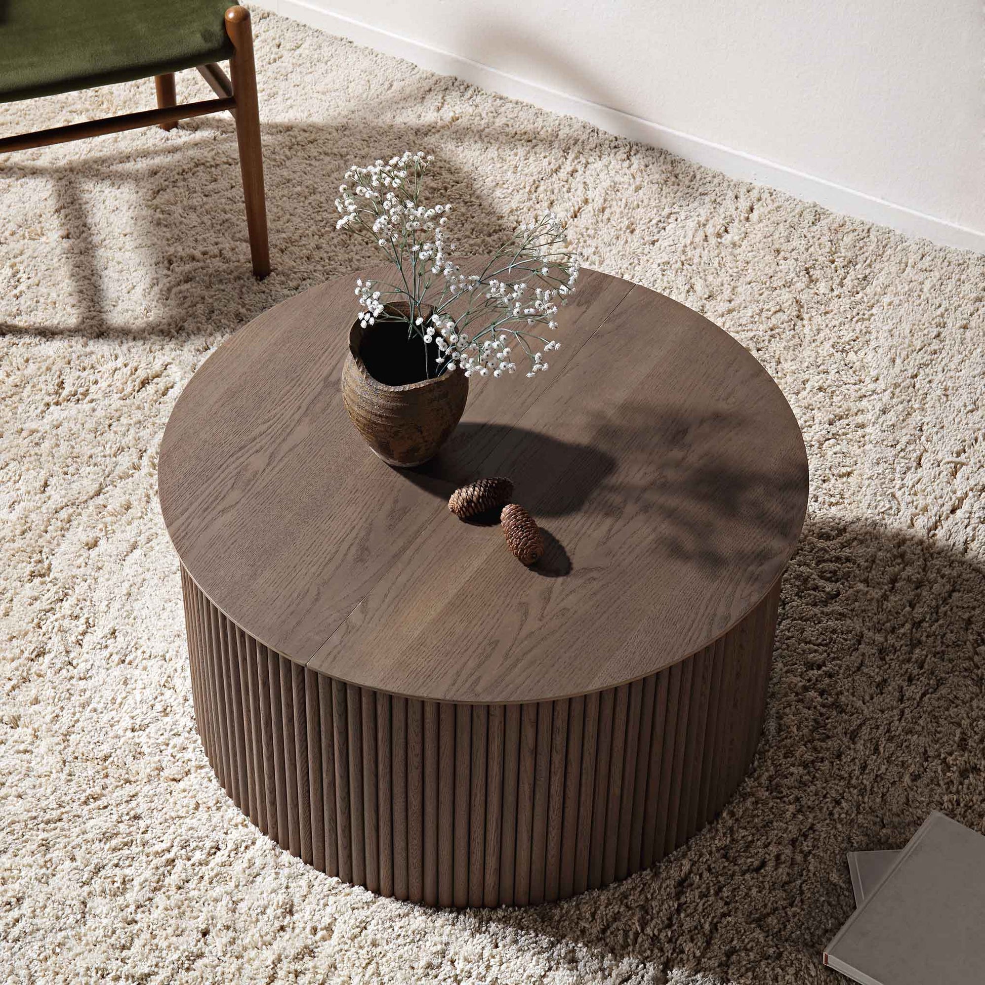 Velin Solidwood Round Coffee Table with Storage