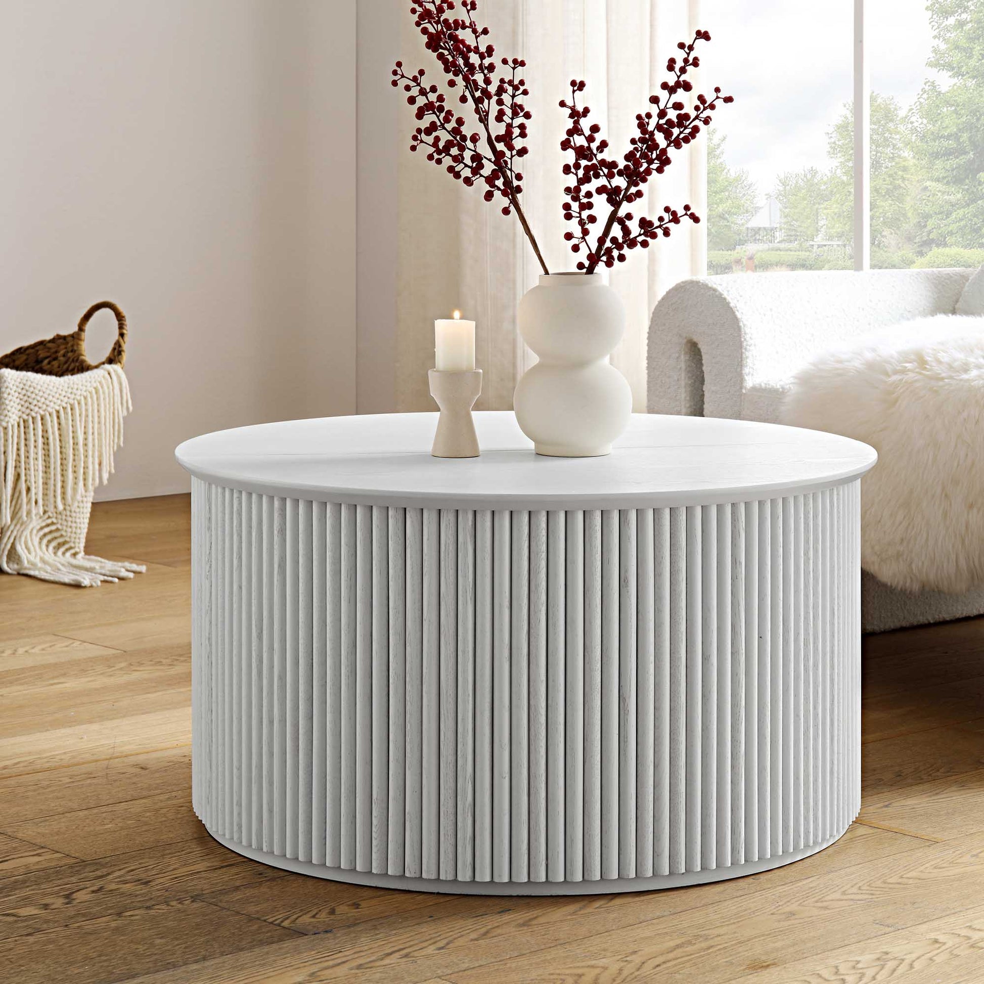 Velin Solidwood Round Coffee Table with Storage