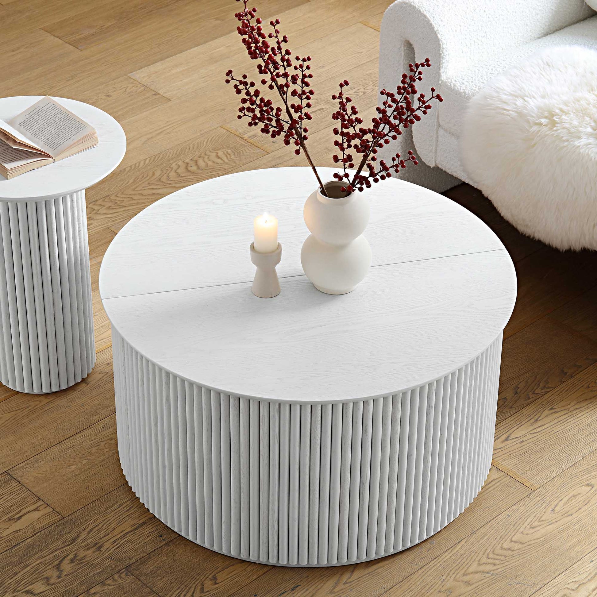 Velin Solidwood Round Coffee Table with Storage