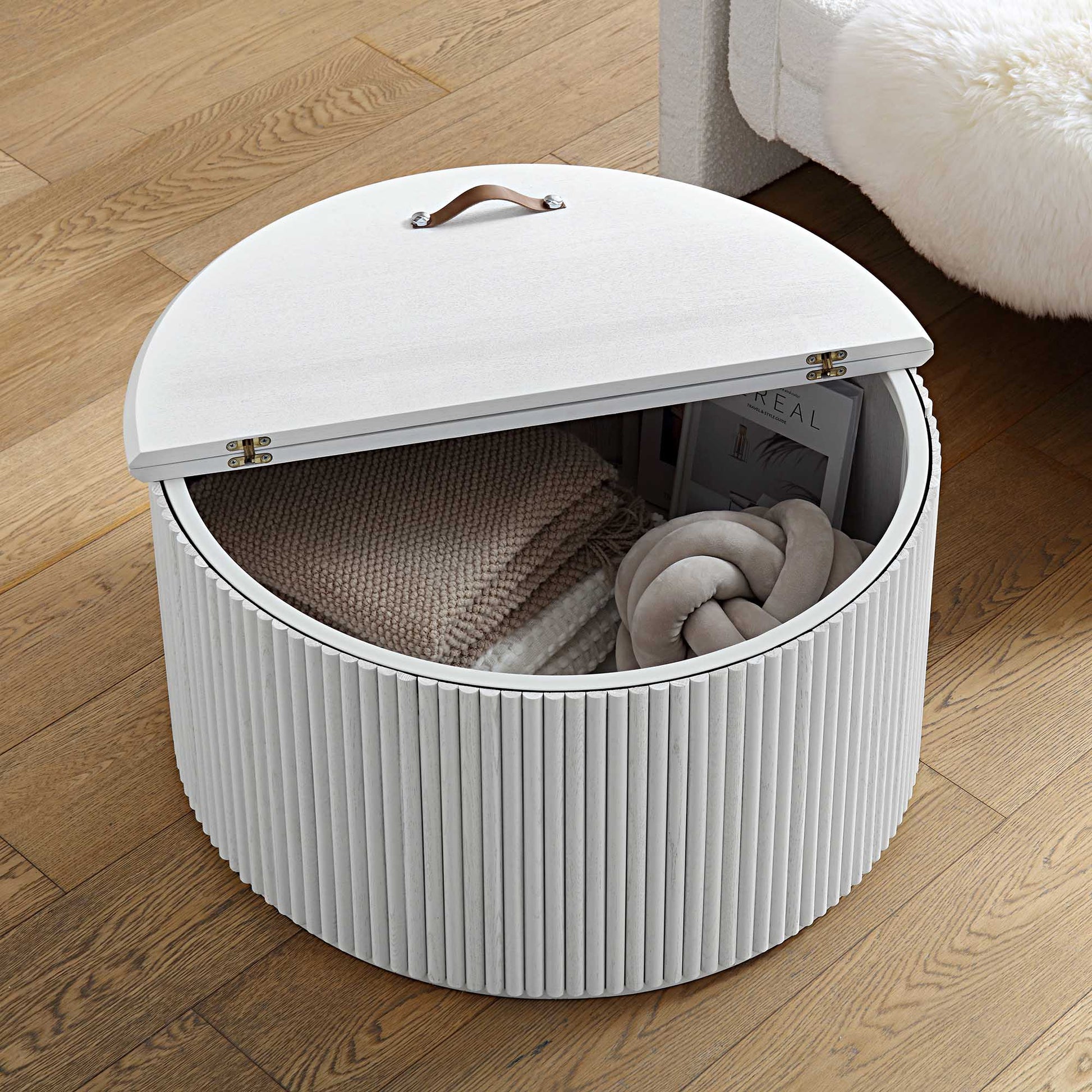 Velin Solidwood Round Coffee Table with Storage