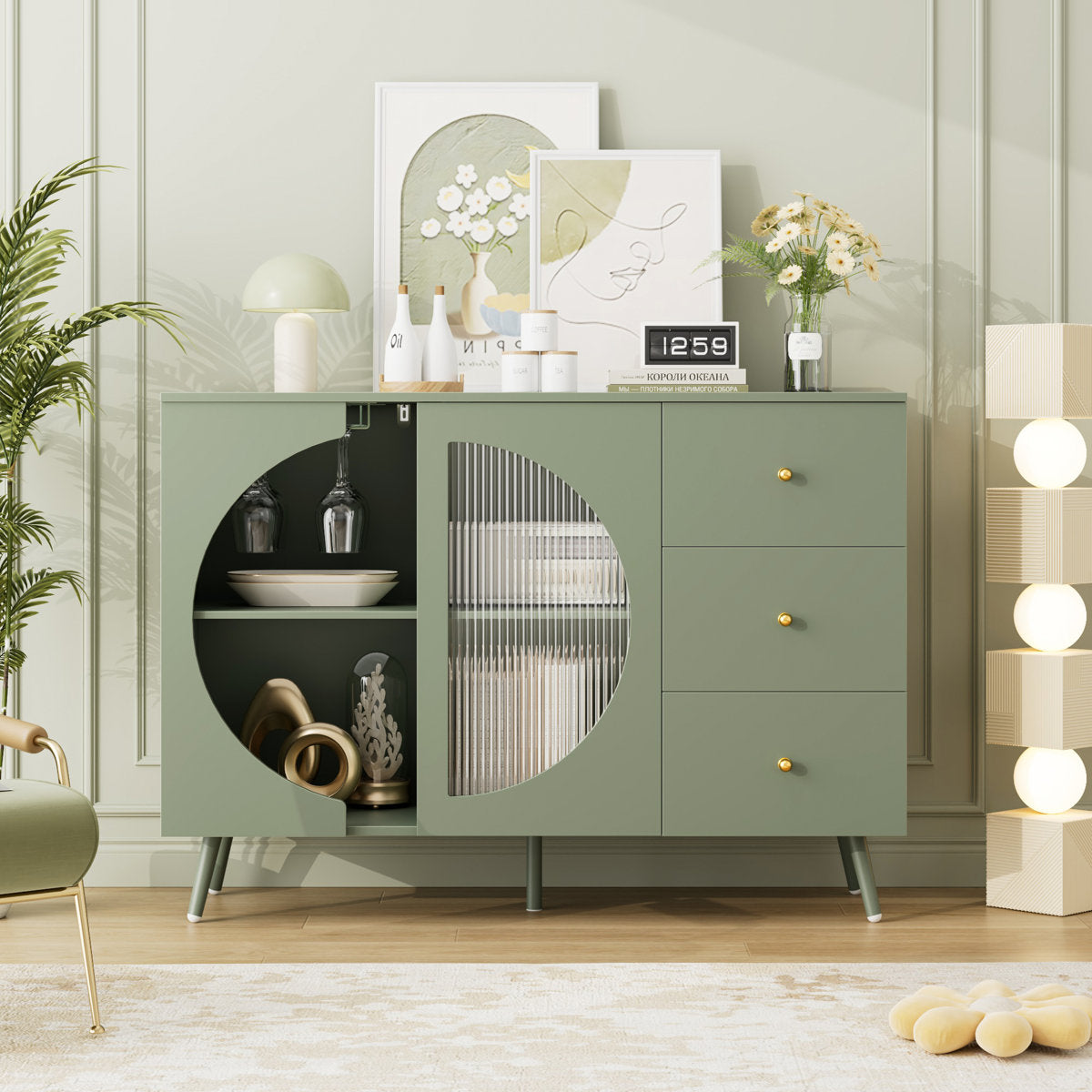 Kitchen buffet l 47.2 in with 3 drawers and wine glass holders Chanyah