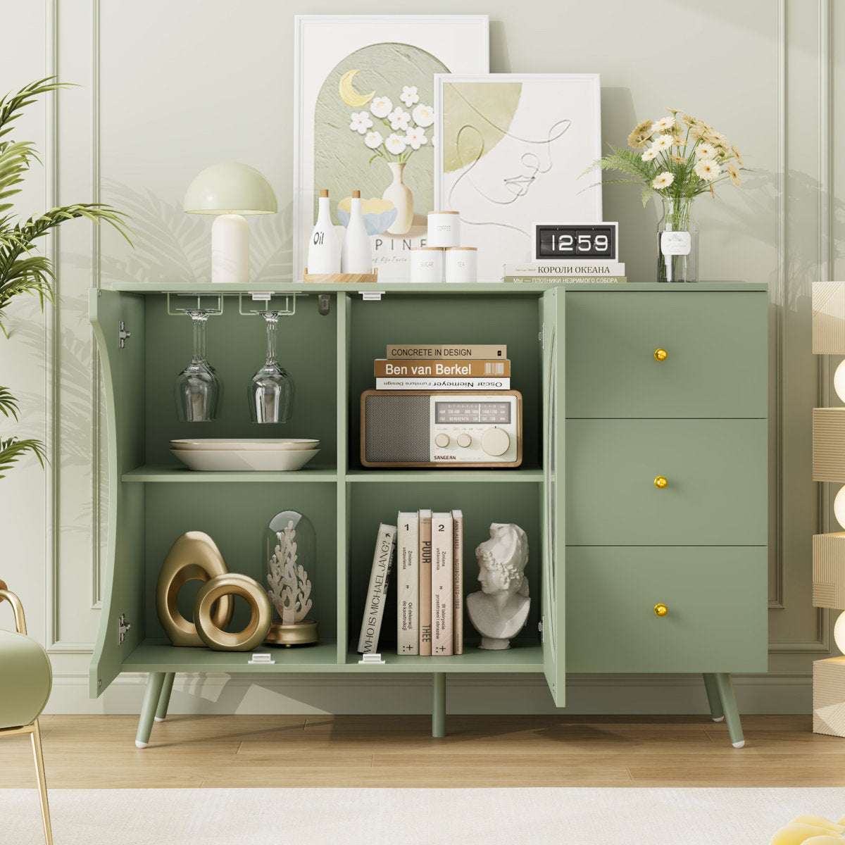 Kitchen buffet l 47.2 in with 3 drawers and wine glass holders Chanyah