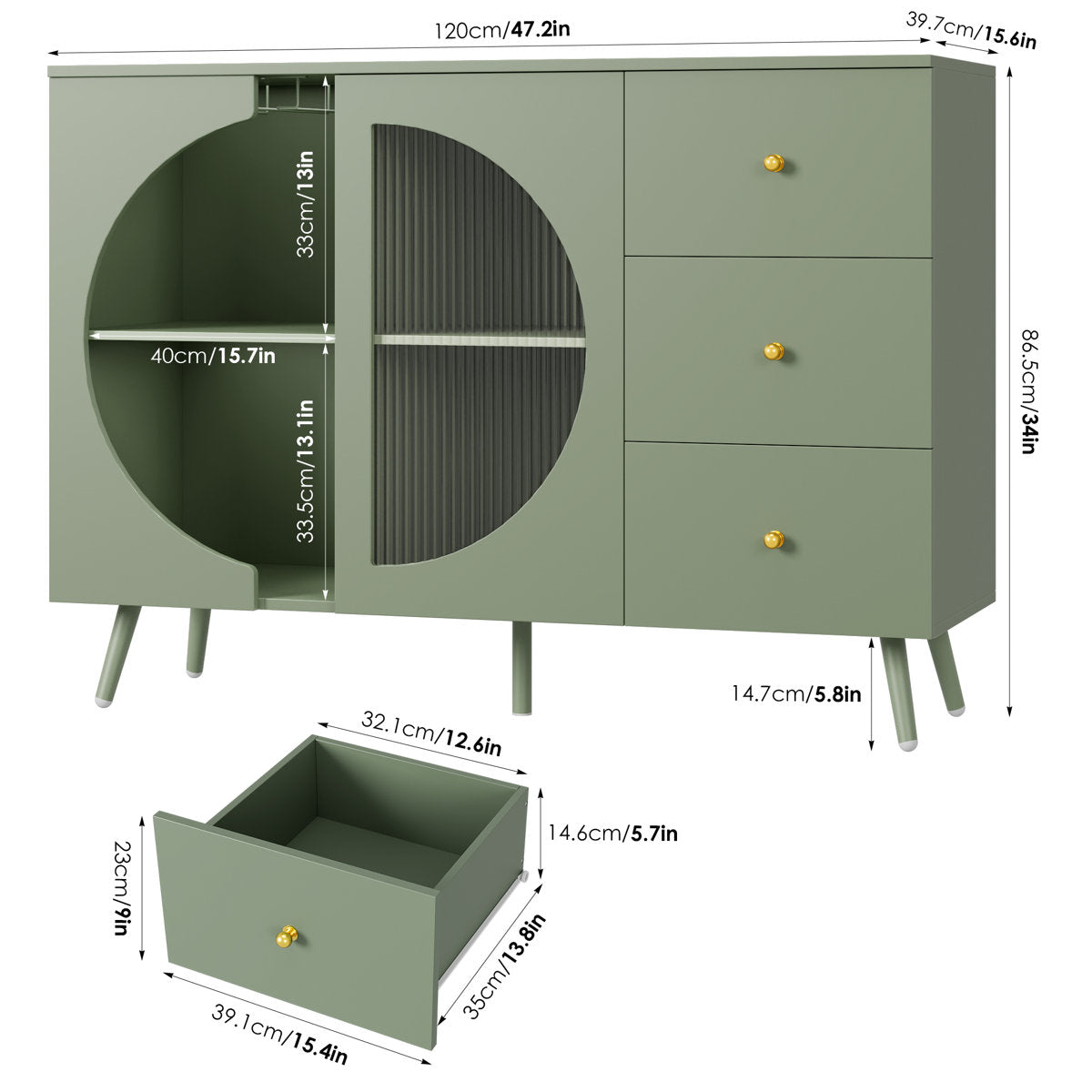 Kitchen buffet l 47.2 in with 3 drawers and wine glass holders Chanyah