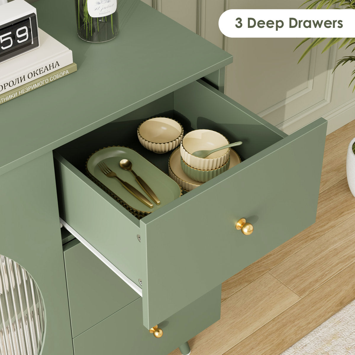 Kitchen buffet l 47.2 in with 3 drawers and wine glass holders Chanyah