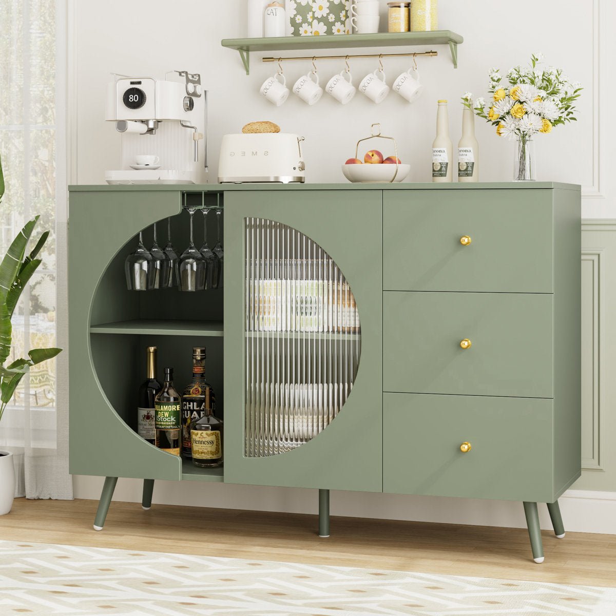 Kitchen buffet l 47.2 in with 3 drawers and wine glass holders Chanyah