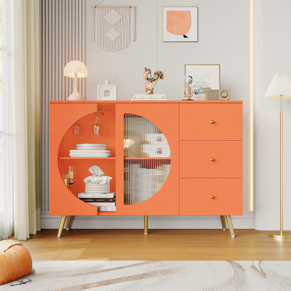 Kitchen buffet l 47.2 in with 3 drawers and wine glass holders Chanyah