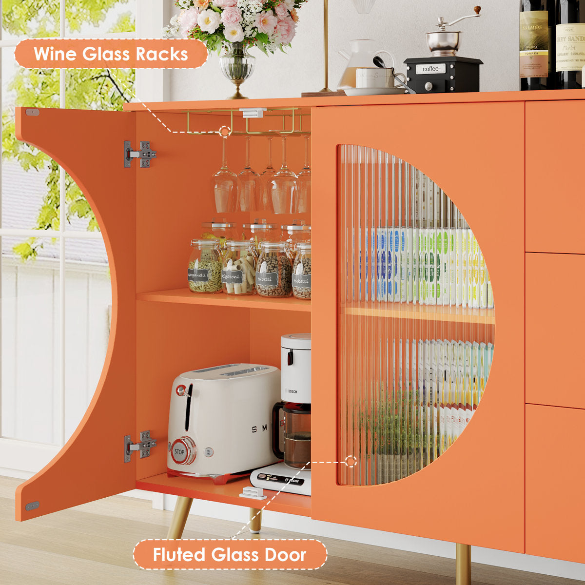 Kitchen buffet l 47.2 in with 3 drawers and wine glass holders Chanyah