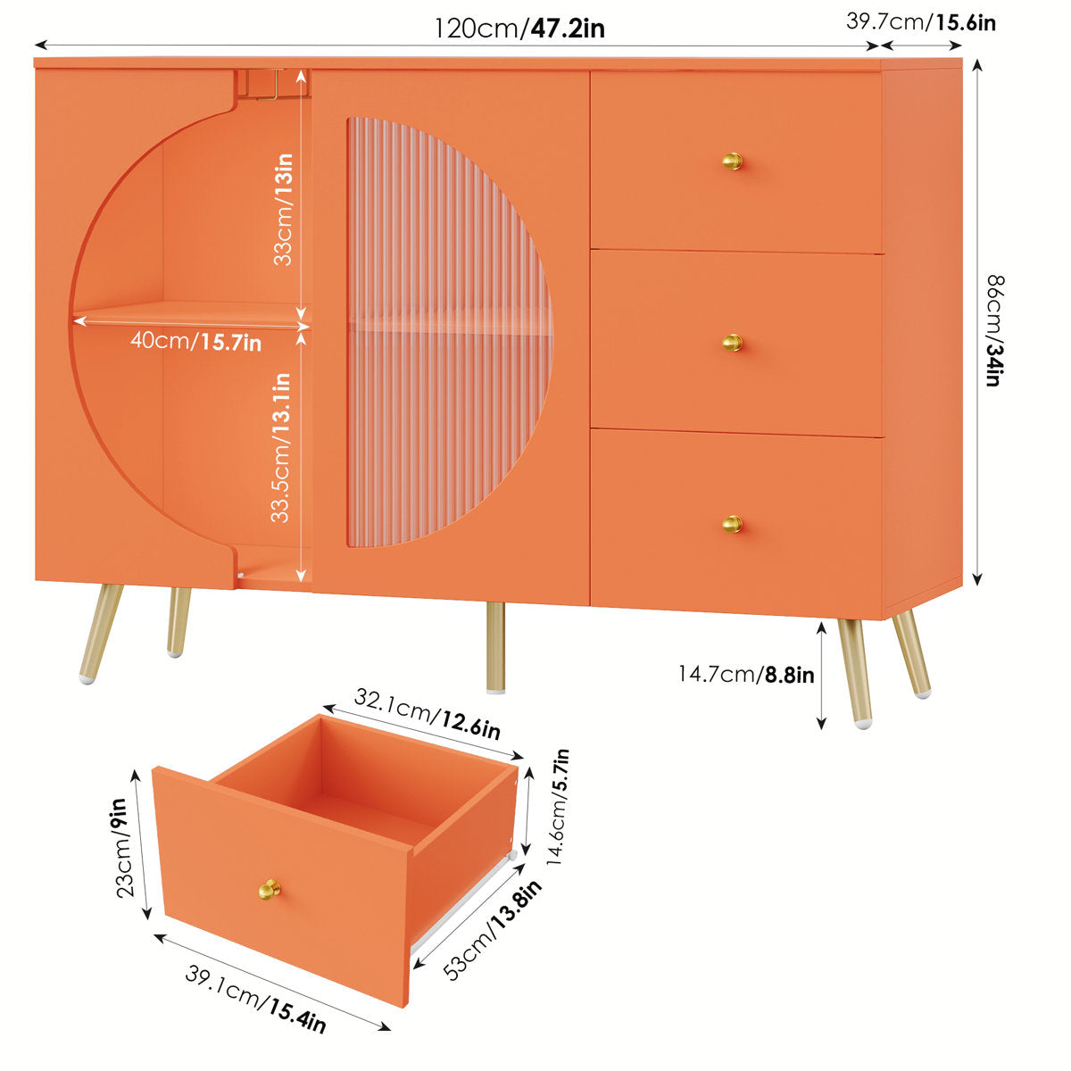 Kitchen buffet l 47.2 in with 3 drawers and wine glass holders Chanyah