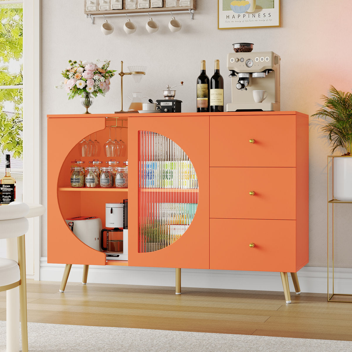 Kitchen buffet l 47.2 in with 3 drawers and wine glass holders Chanyah