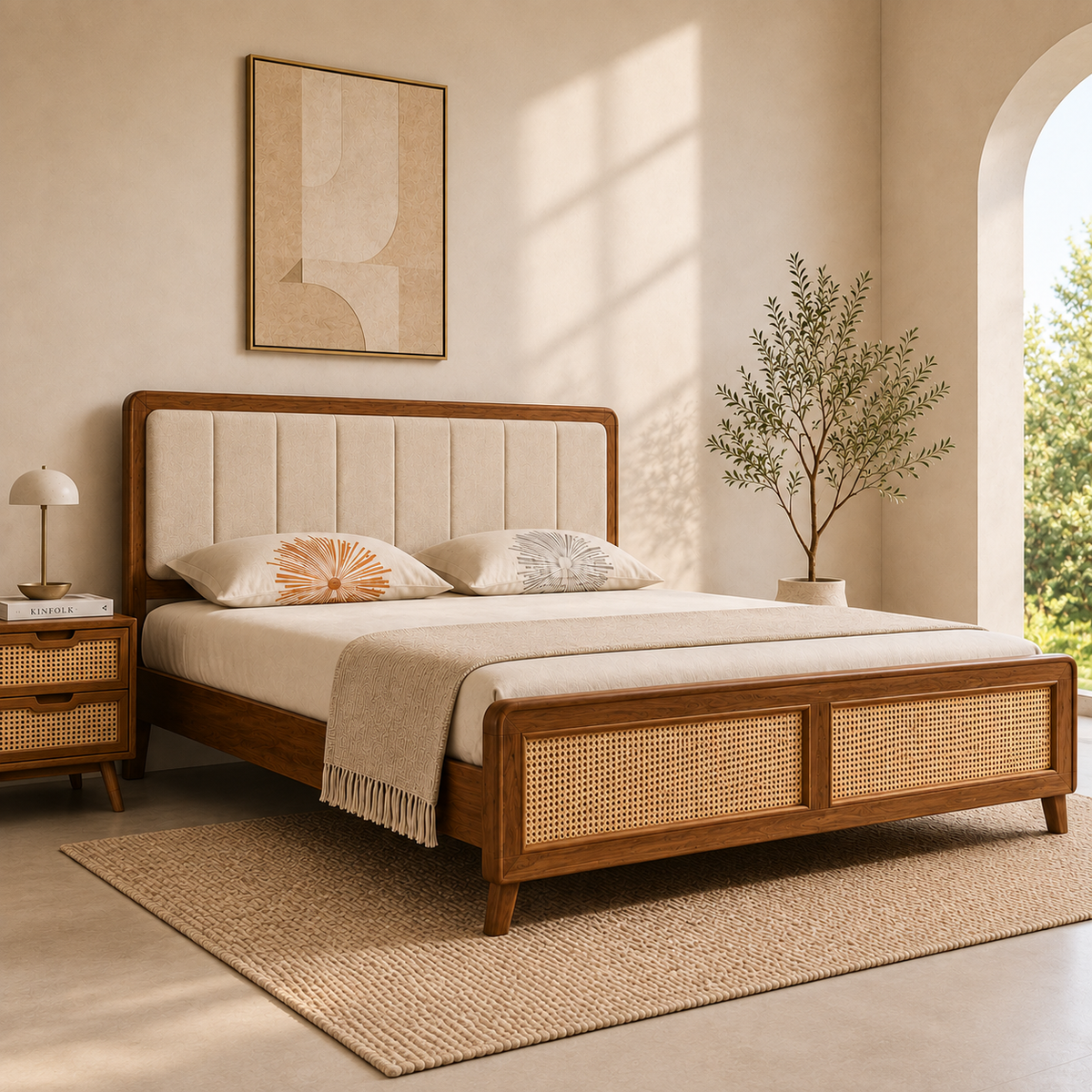 California Teak Wood Fabric NS Bed