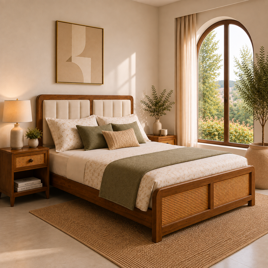 California Teak Wood Fabric NS Bed